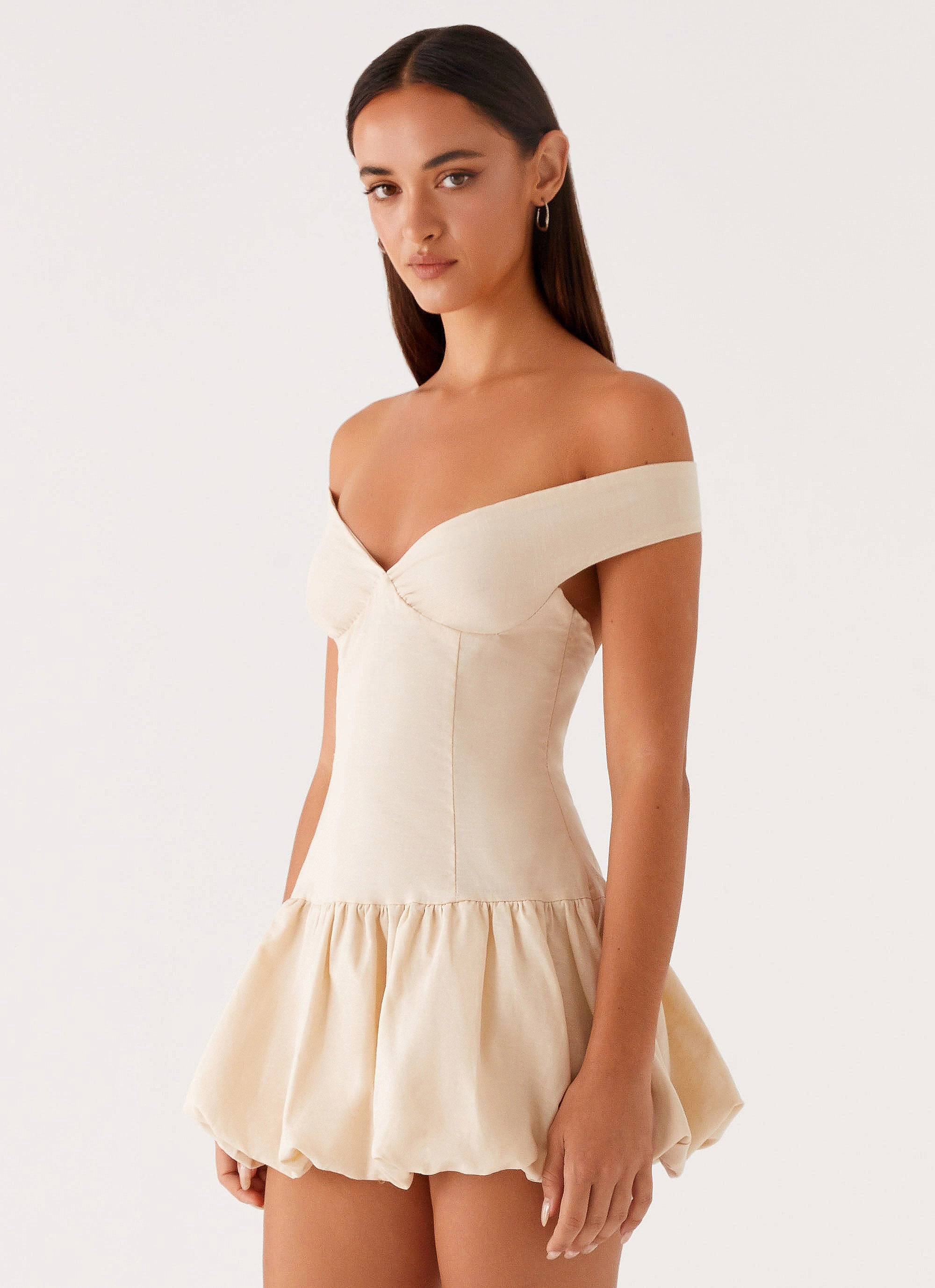 Endless Romance Off Shoulder Mini Dress - Butter Timeless Soft