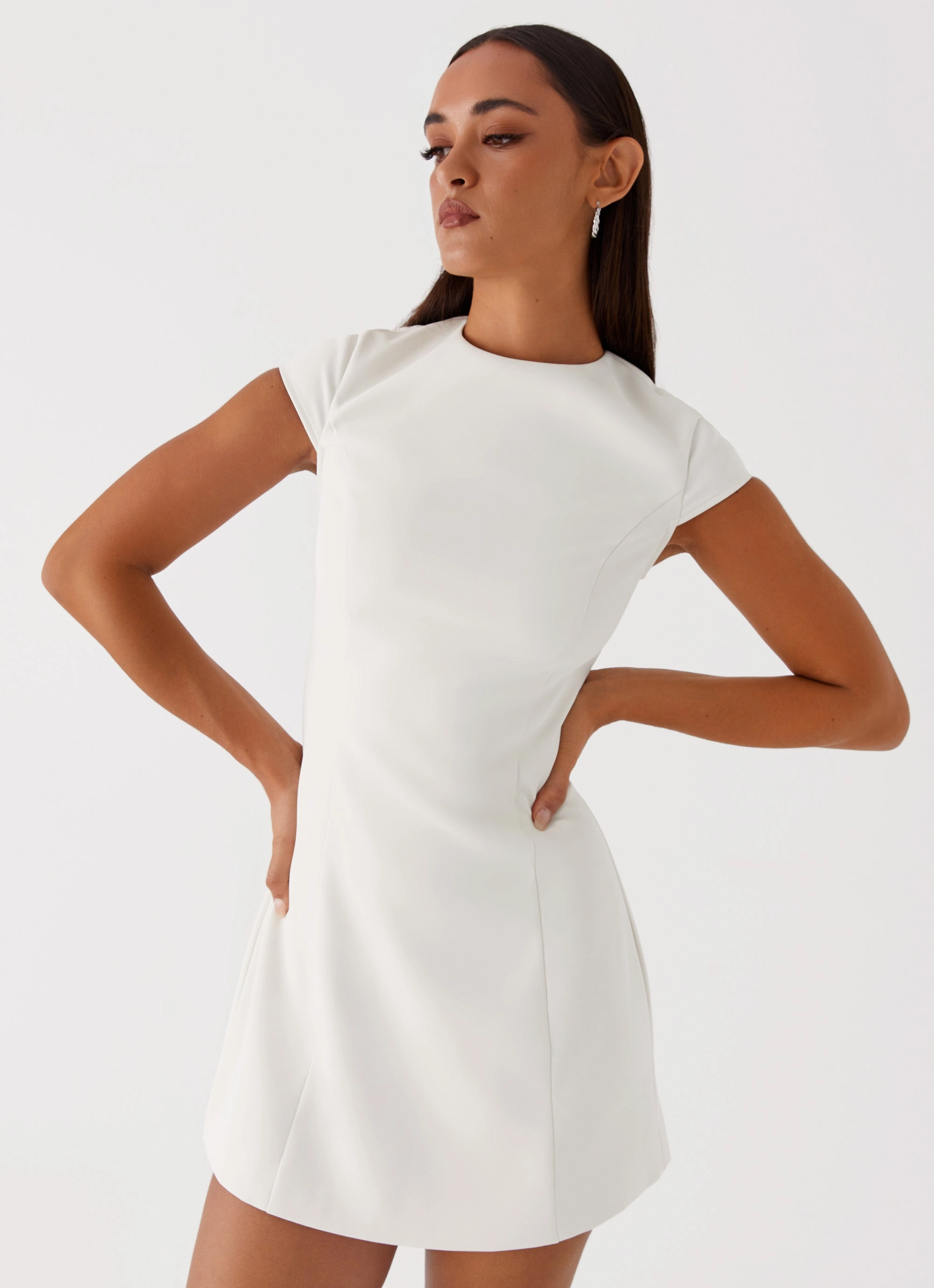 Bold Cut Wrap Charm Harriet Mini Dress - Off White