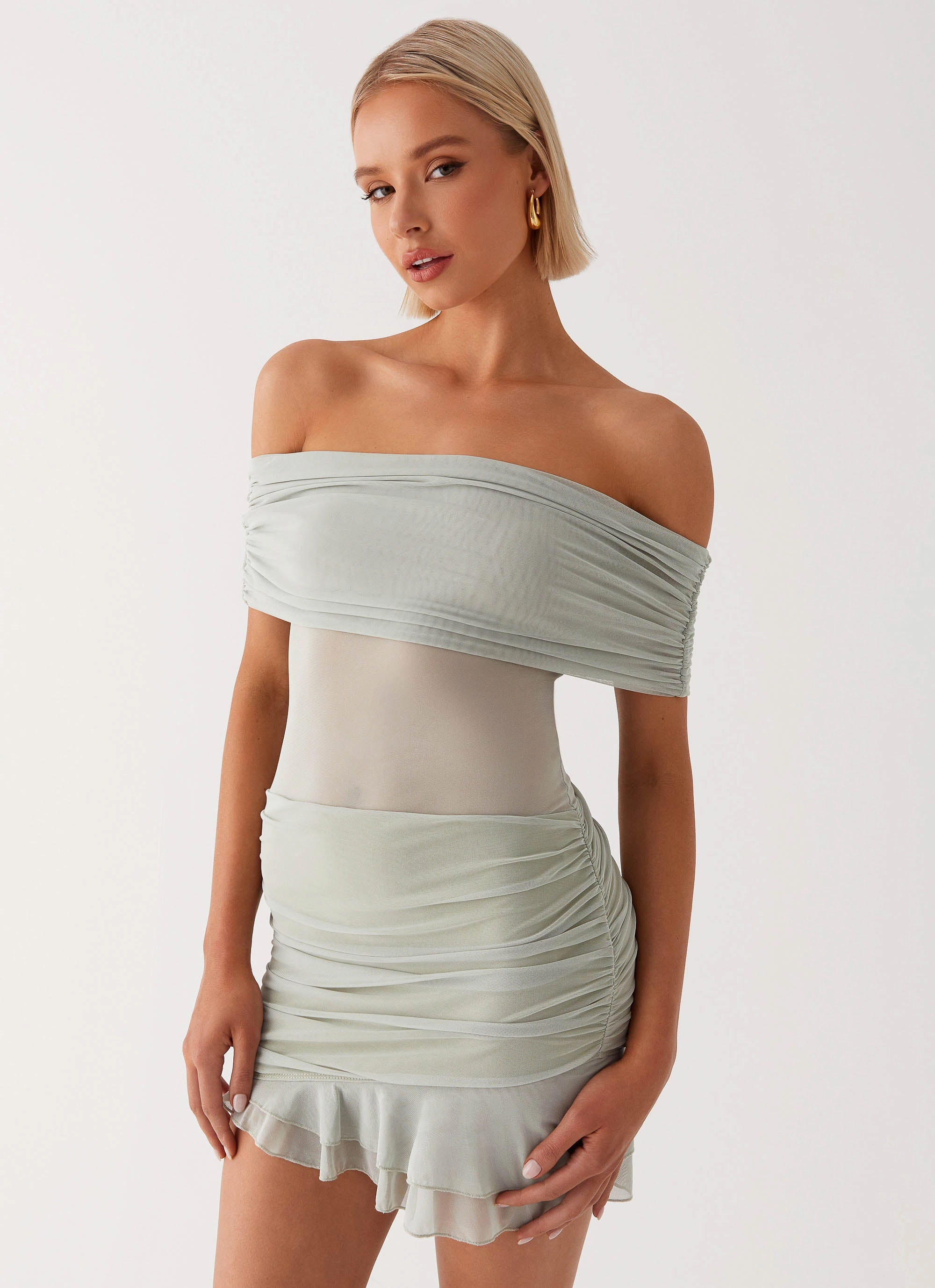 Nelly Off Shoulder Mini Dress - Pistachio Daily Confidence