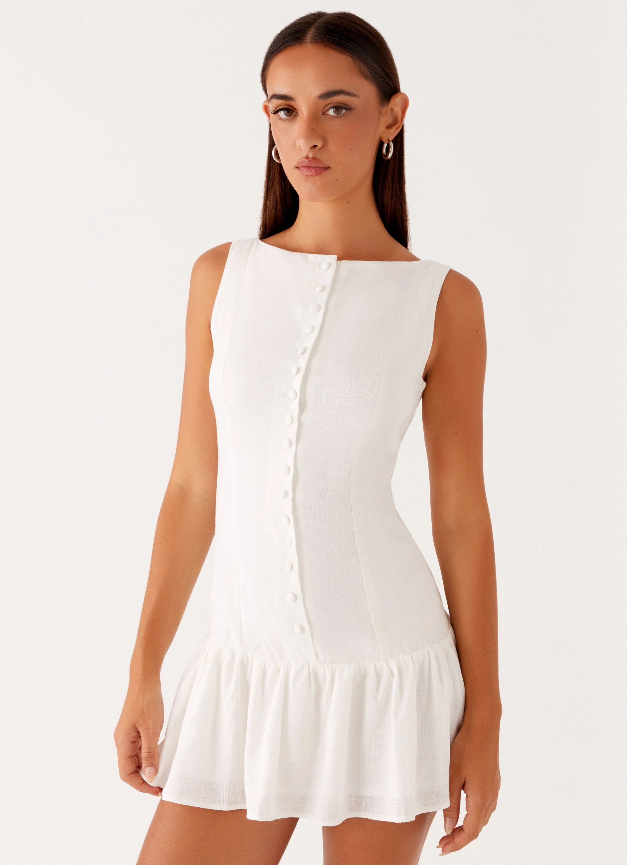 Mood Friendly Meggie Linen Mini Dress - White