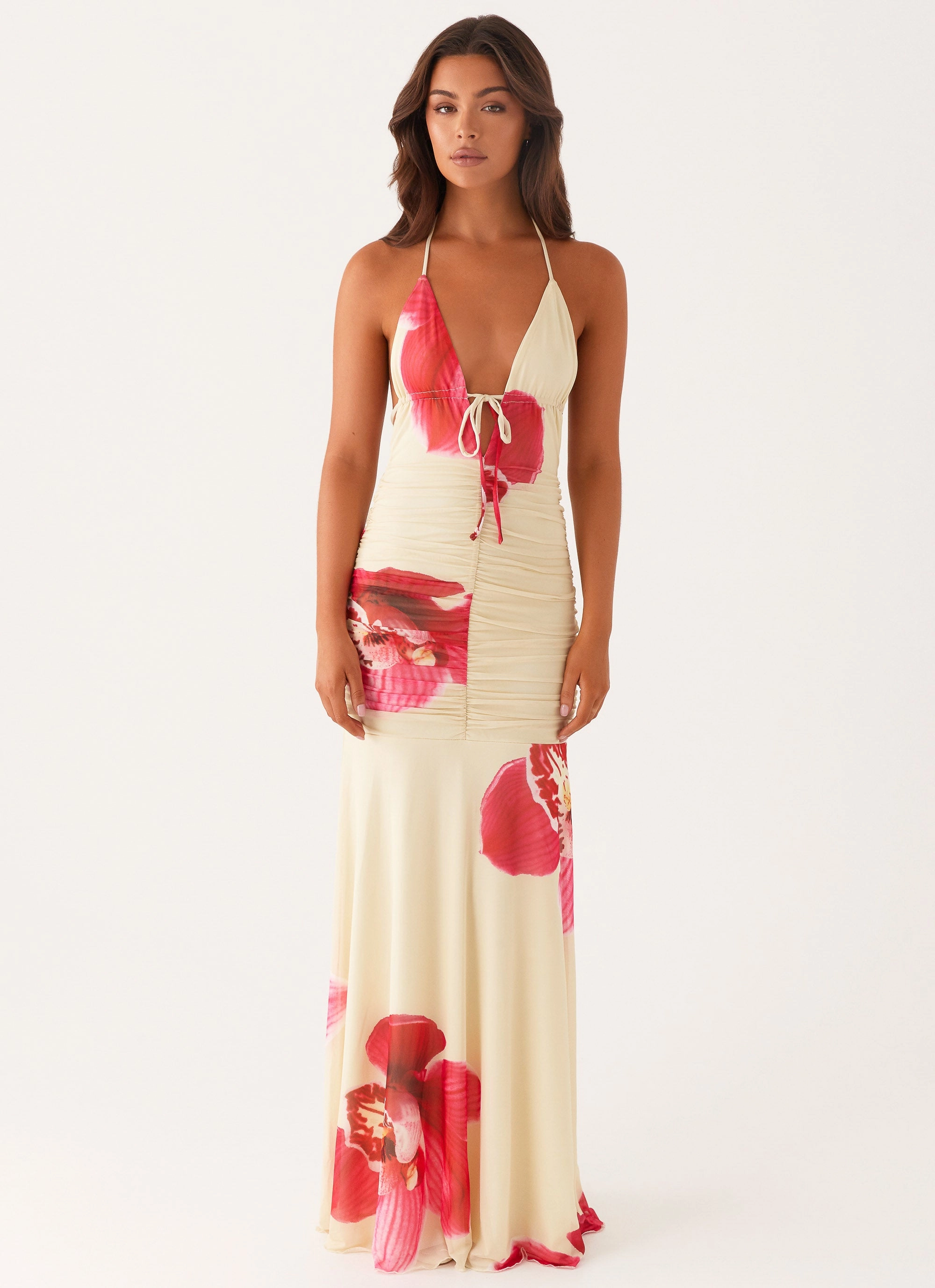 Hollywood Maxi Dress - Orchid Yellow Satin Soft