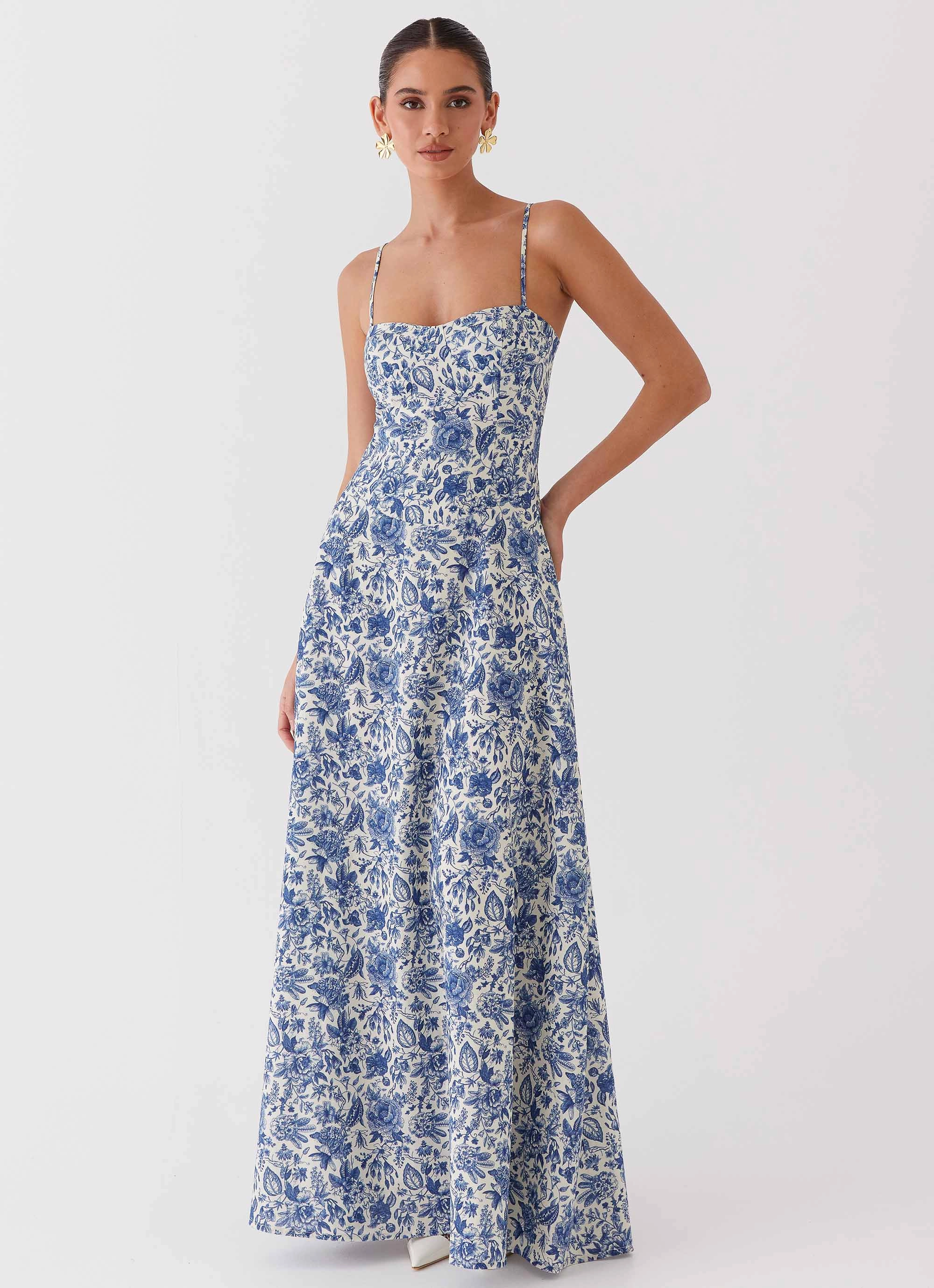 Casual Layers Angelina Linen Maxi Dress - Blue Paisley