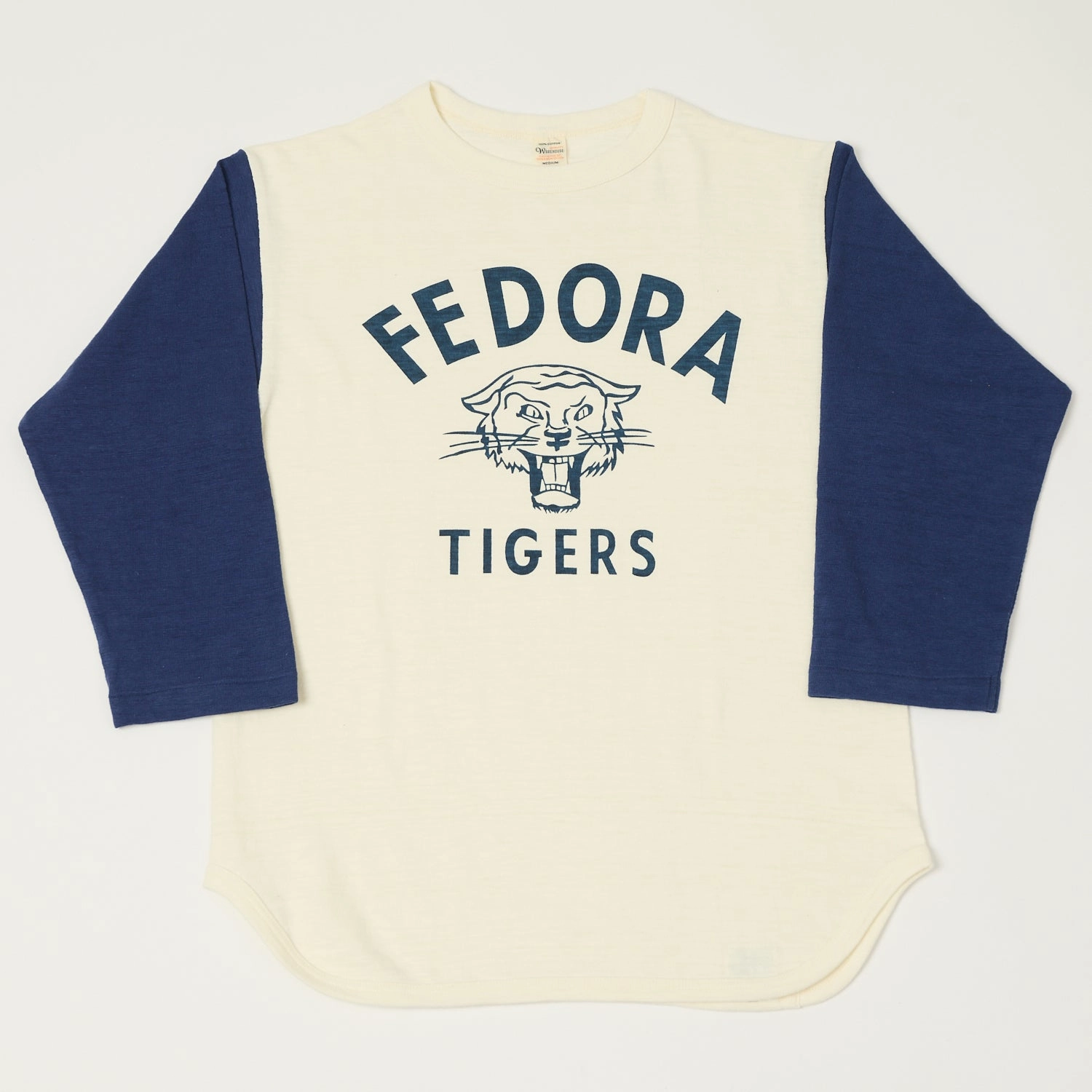 Warehouse & Co 4800 'Fedora Tigers'  Baseball T-Shirt - Cream/Navy Fresh and Cool