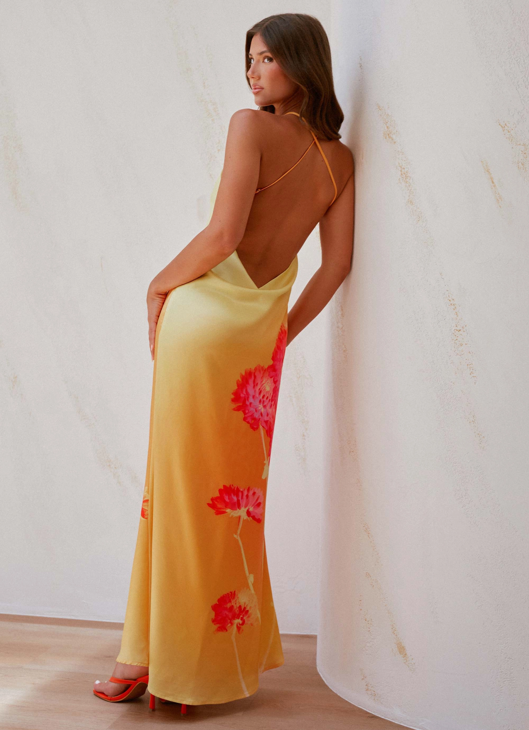 Detachable-Detail Chloe Maxi Dress - Orange Floral