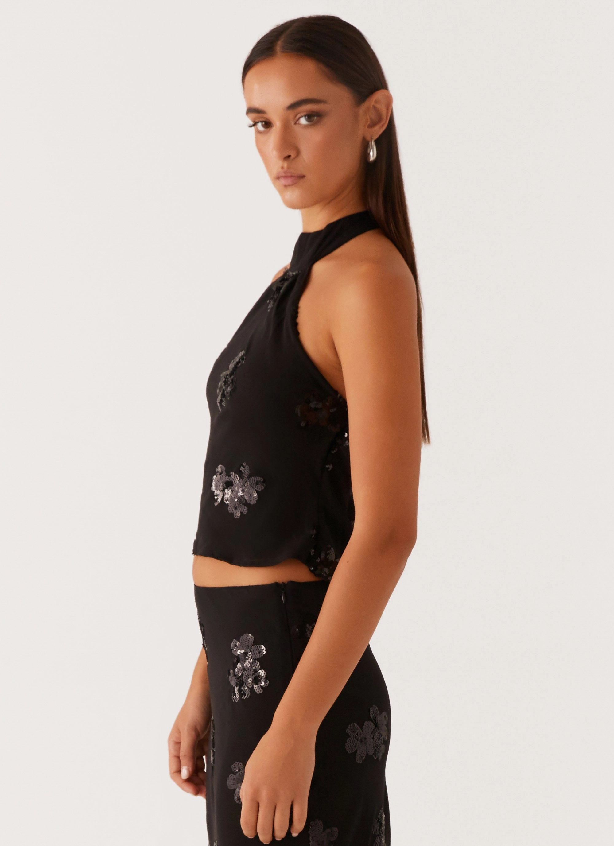 Cillian Sequin Halter Top - Black Perfectly Crafted All Fit