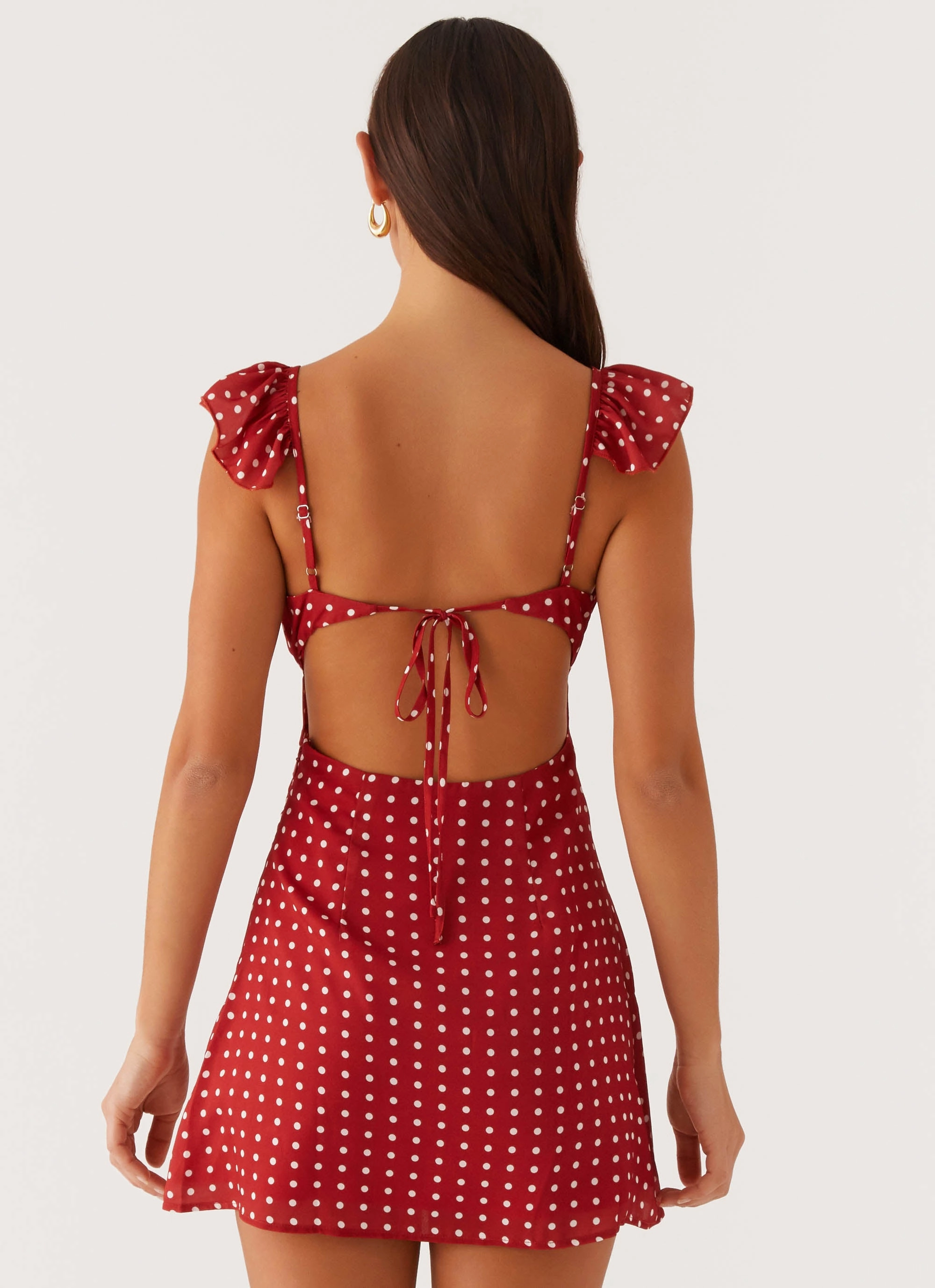Adrina Ruffle Mini Dress - Red Polka Dot Light Bow