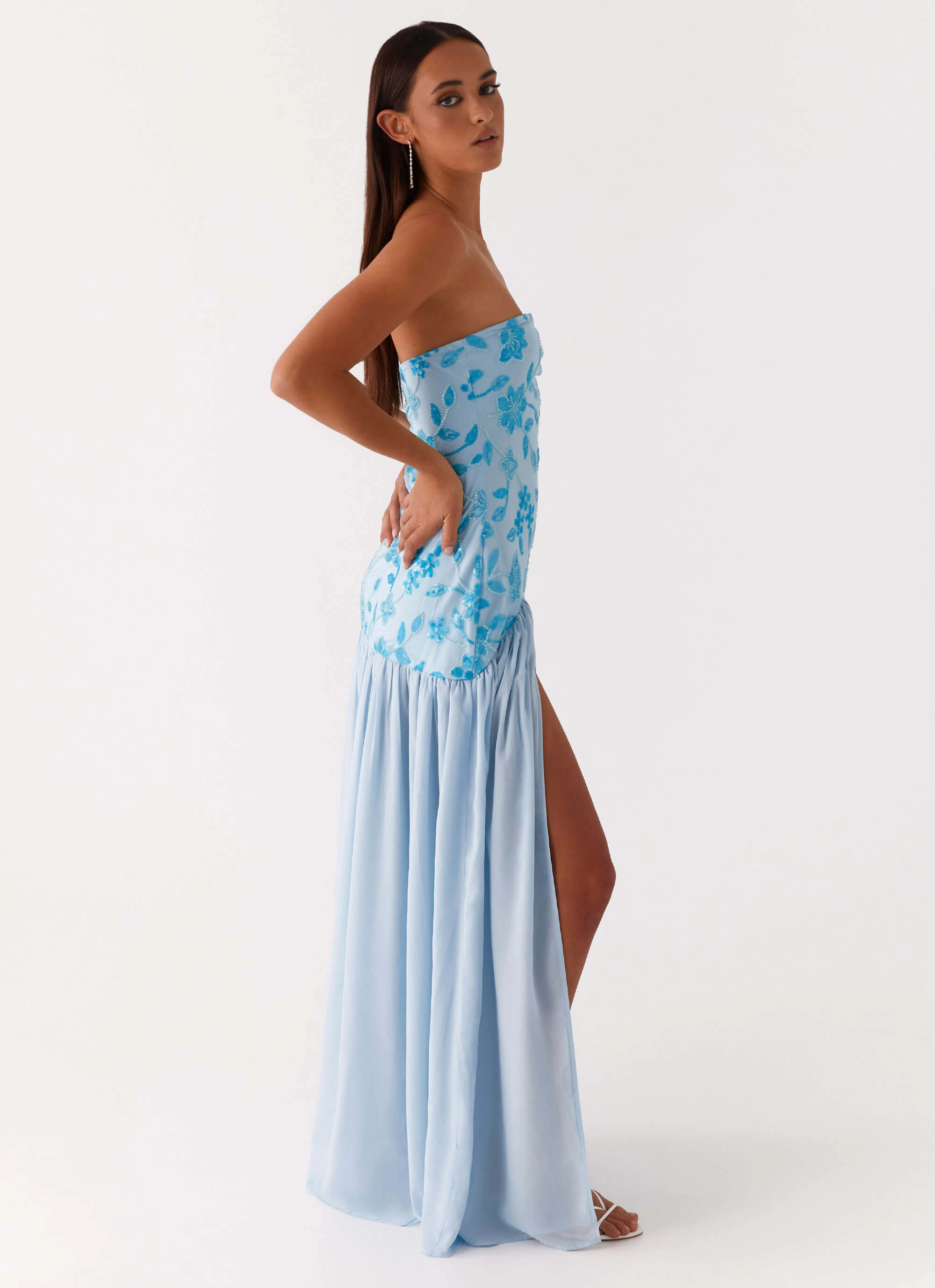 Calm Beauty Eden Strapless Beaded Maxi Dress - Blue