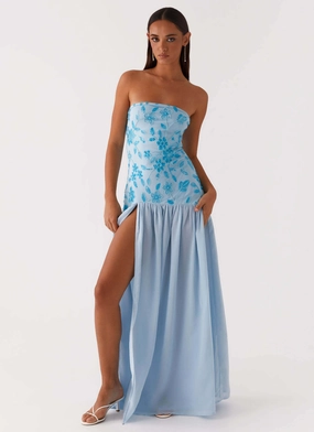 Smooth Feel Eden Strapless Beaded Maxi Dress - Blue