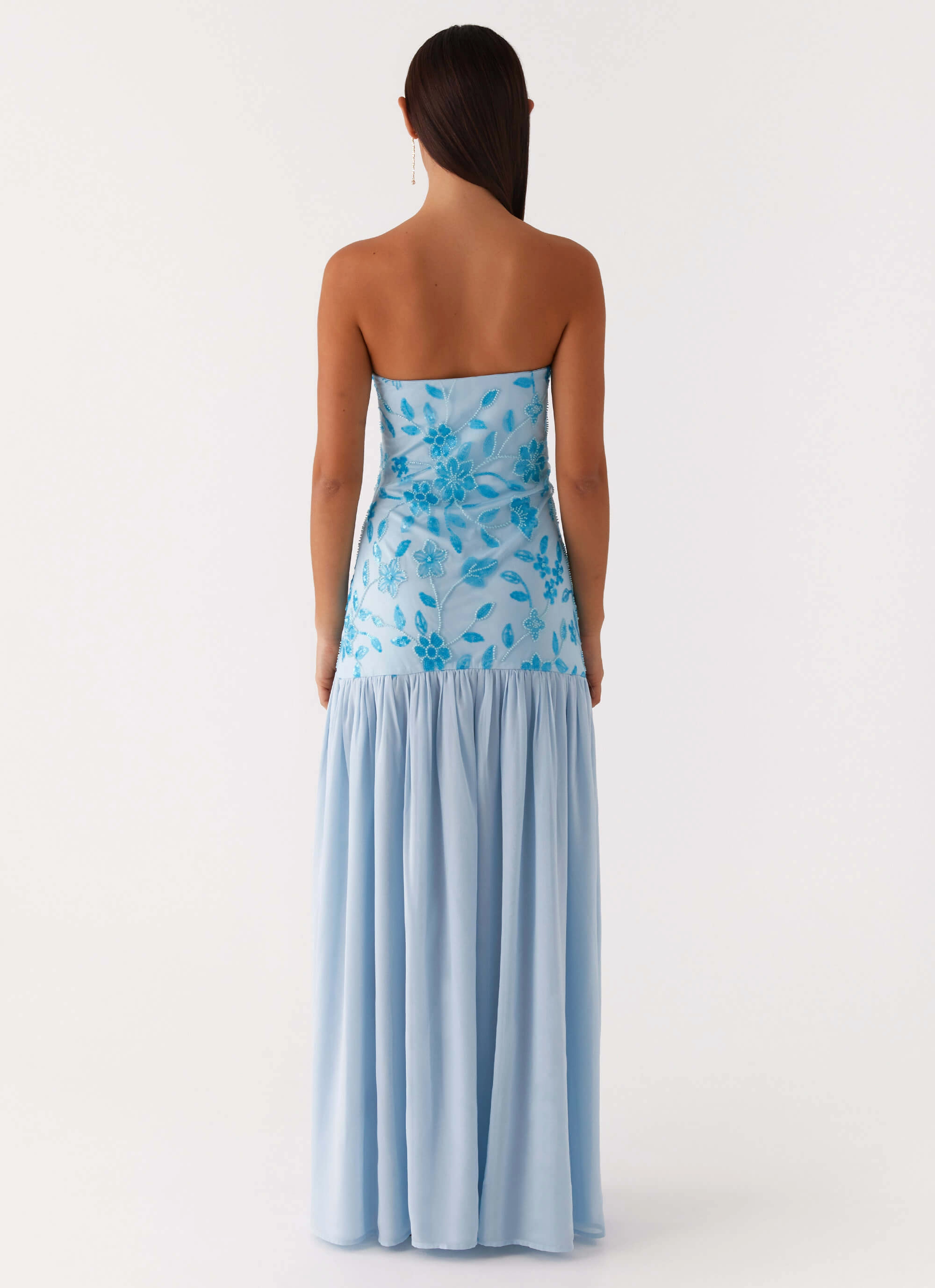 Eden Strapless Beaded Maxi Dress - Blue Straight-Cut Cozy Layers