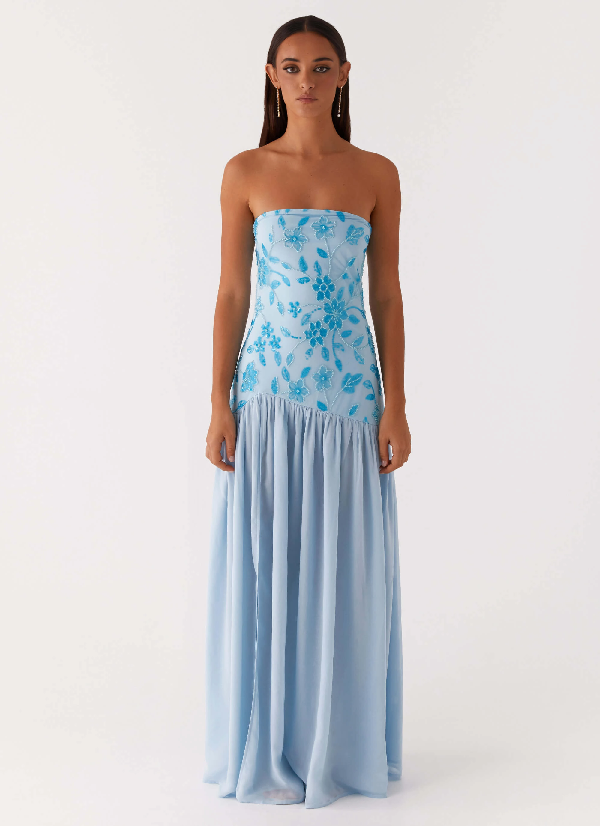 Airy Feel Eden Strapless Beaded Maxi Dress - Blue