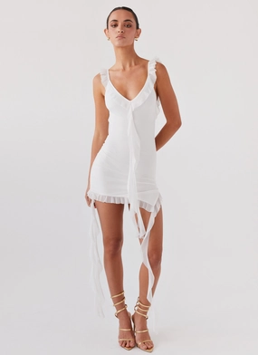 ConvertibleNeckline Sleek Motion Heaven Knows Frill Mini Dress - White