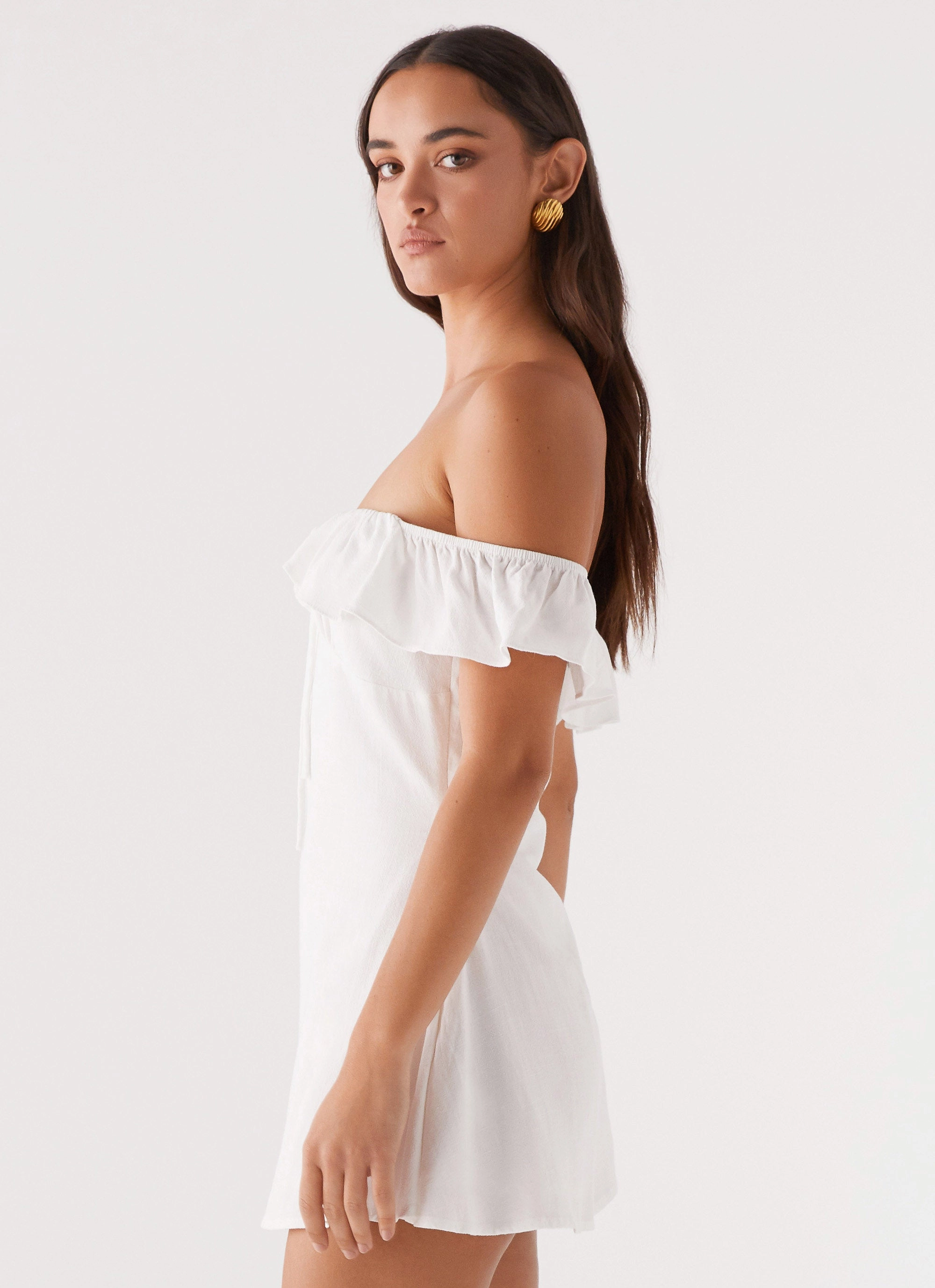 Texas Sun Linen Mini Dress - White Farm Scene