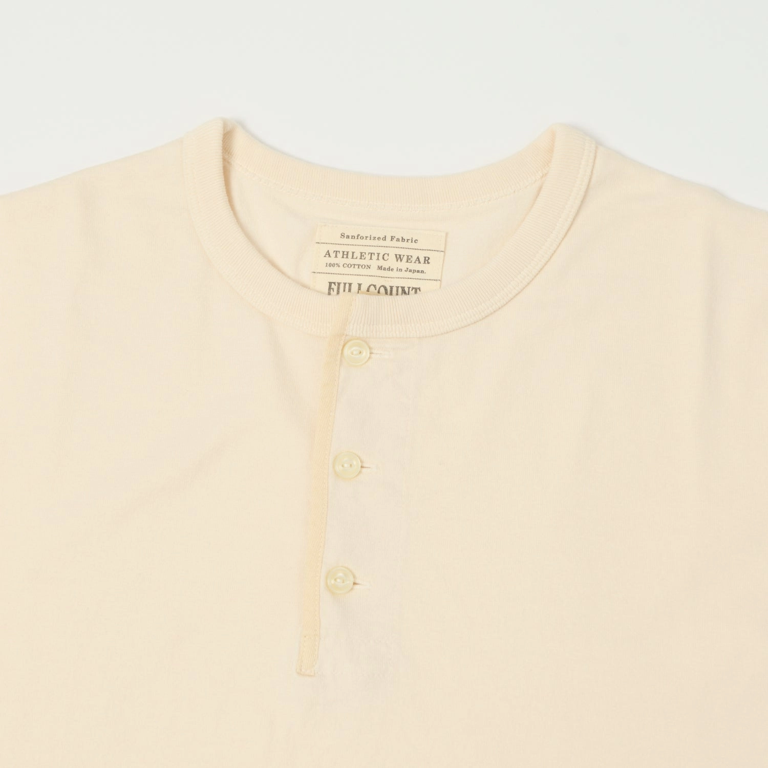 Full Count 5222LH Flat Seam Heavyweight Henley - Ecru Subtle Logo Placement UltraSoftBrushedInterior