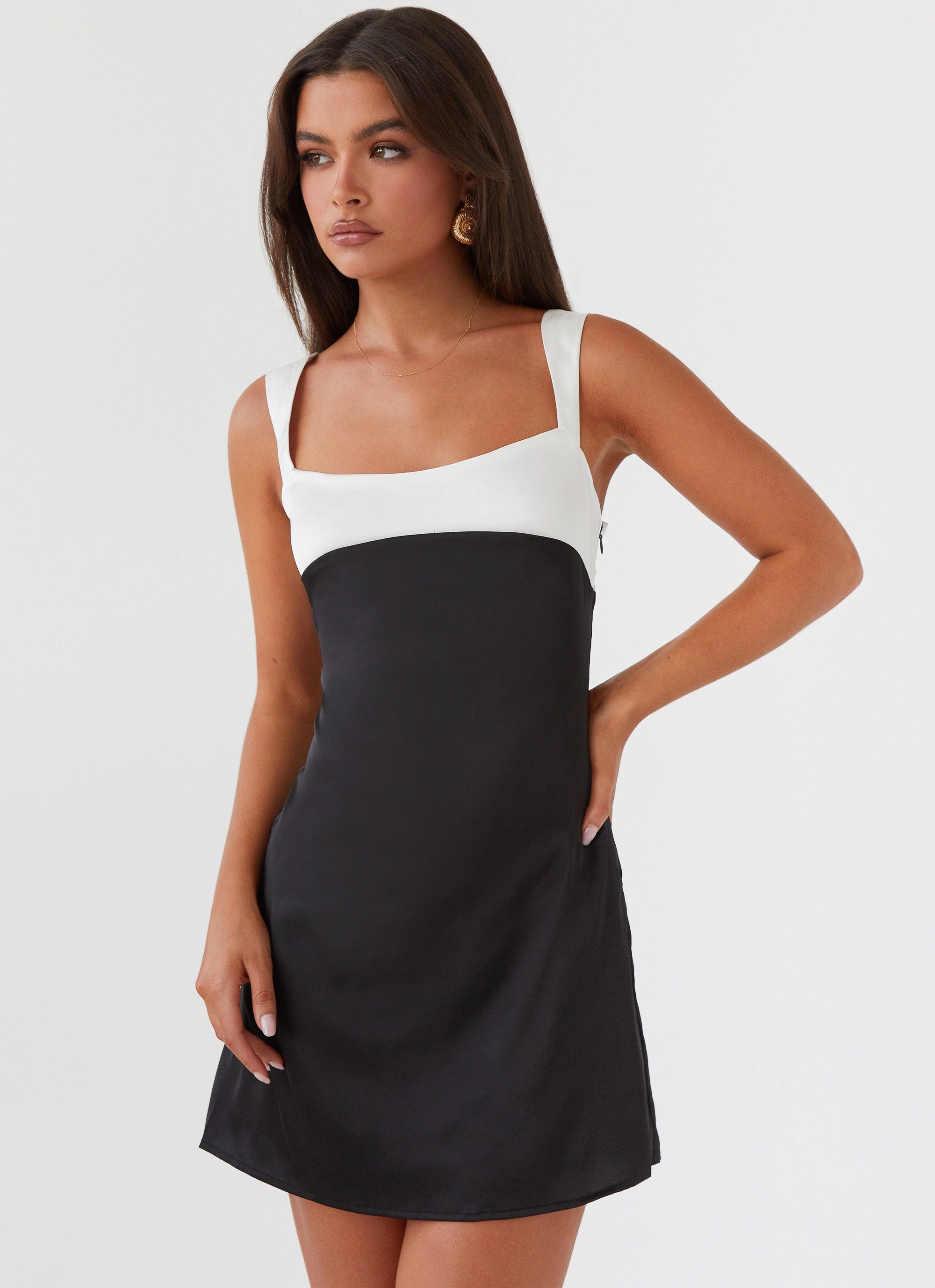 Semi Formal Night Ready Odette Satin Mini Dress - Onyx