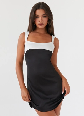 Button Accent Odette Satin Mini Dress - Onyx