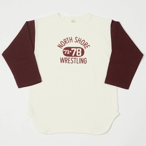 Warehouse 4800 'North Shore' Baseball T-Shirt - Cream/Bordeaux Fit Comfort shopping