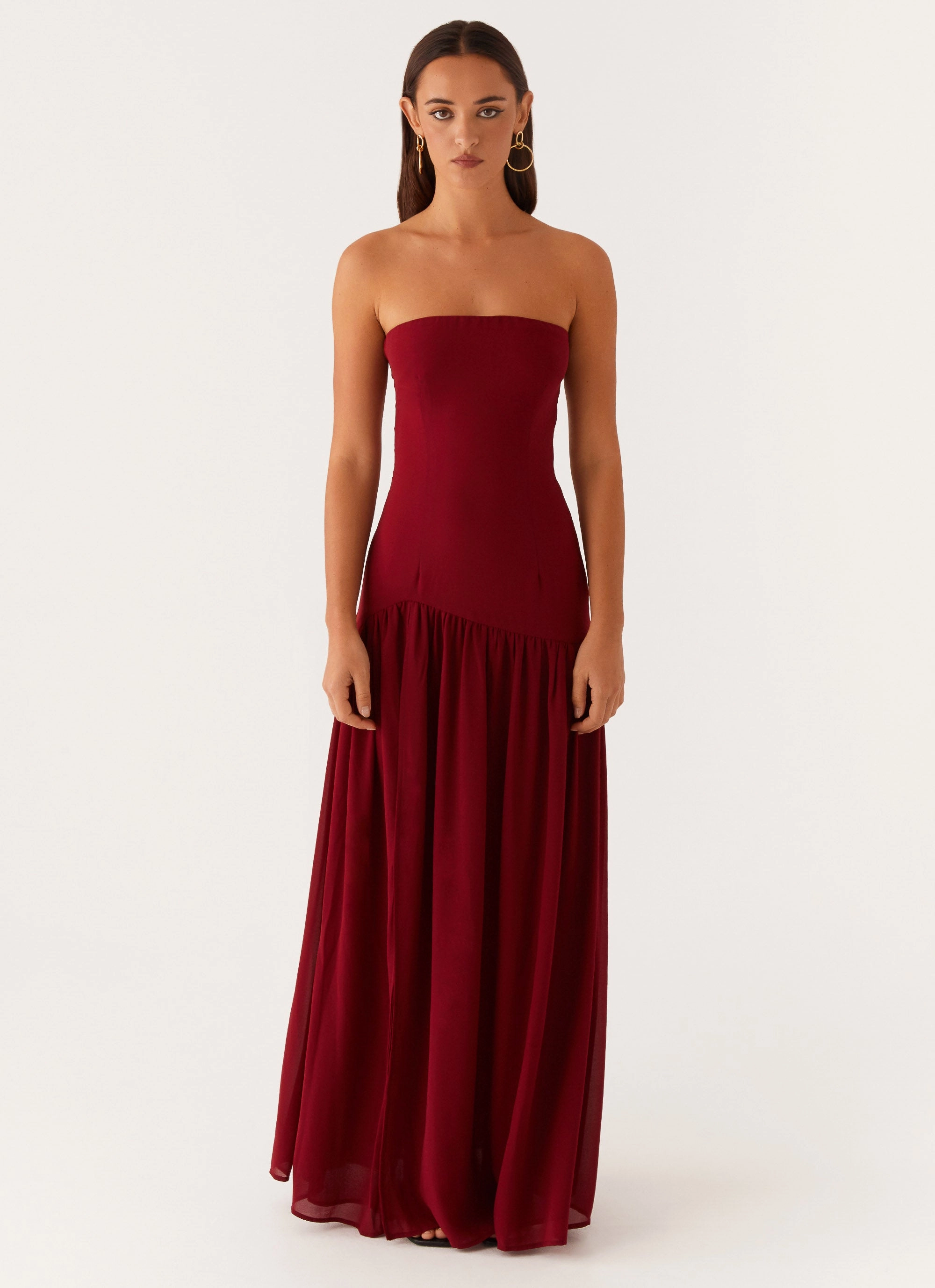 Eden Strapless Maxi Dress - Maroon Neutral Mood