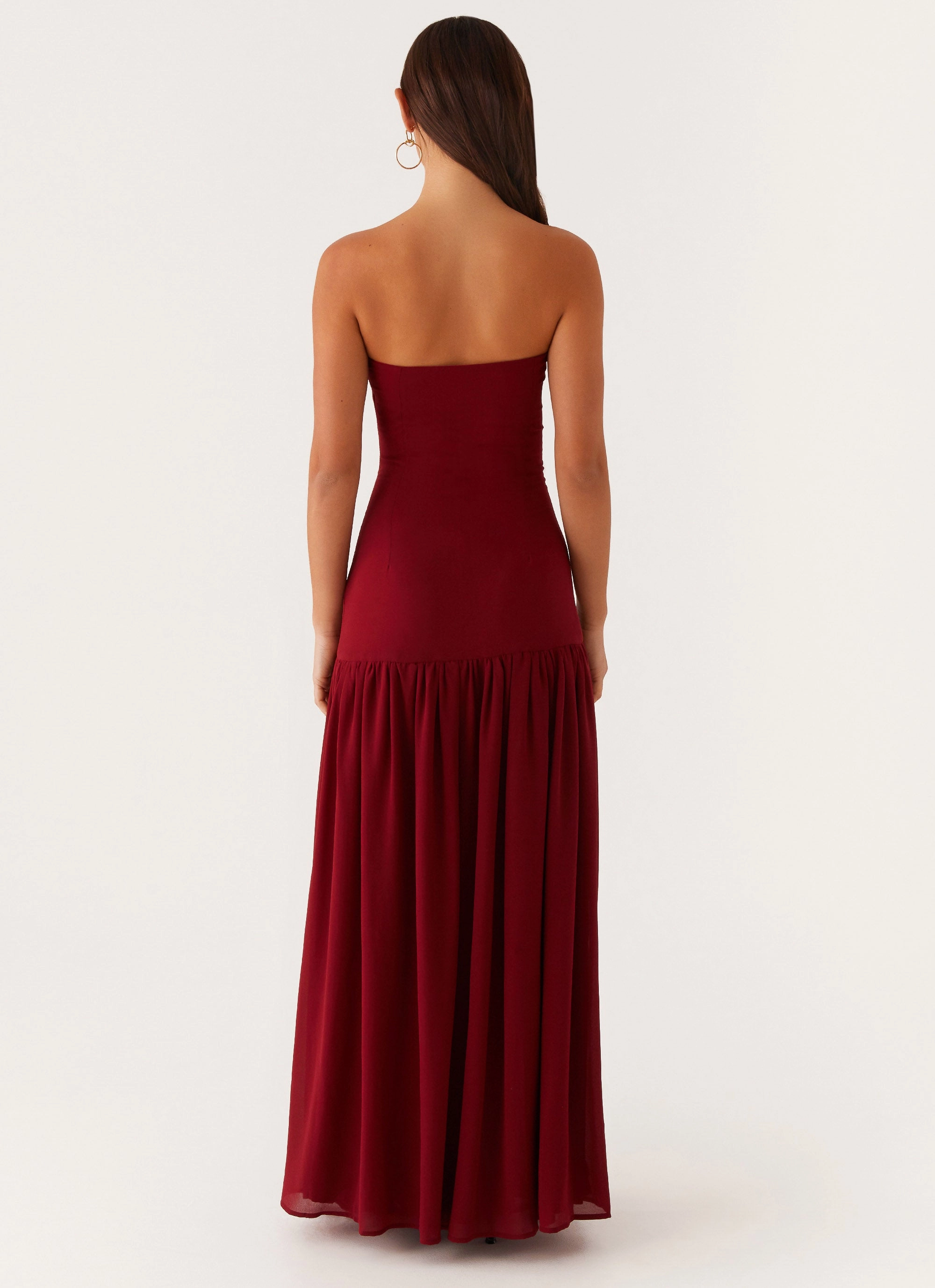 Eden Strapless Maxi Dress - Maroon Balanced Texture