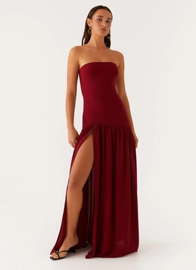 Eden Strapless Maxi Dress - Maroon Elegant Look Travel Edge