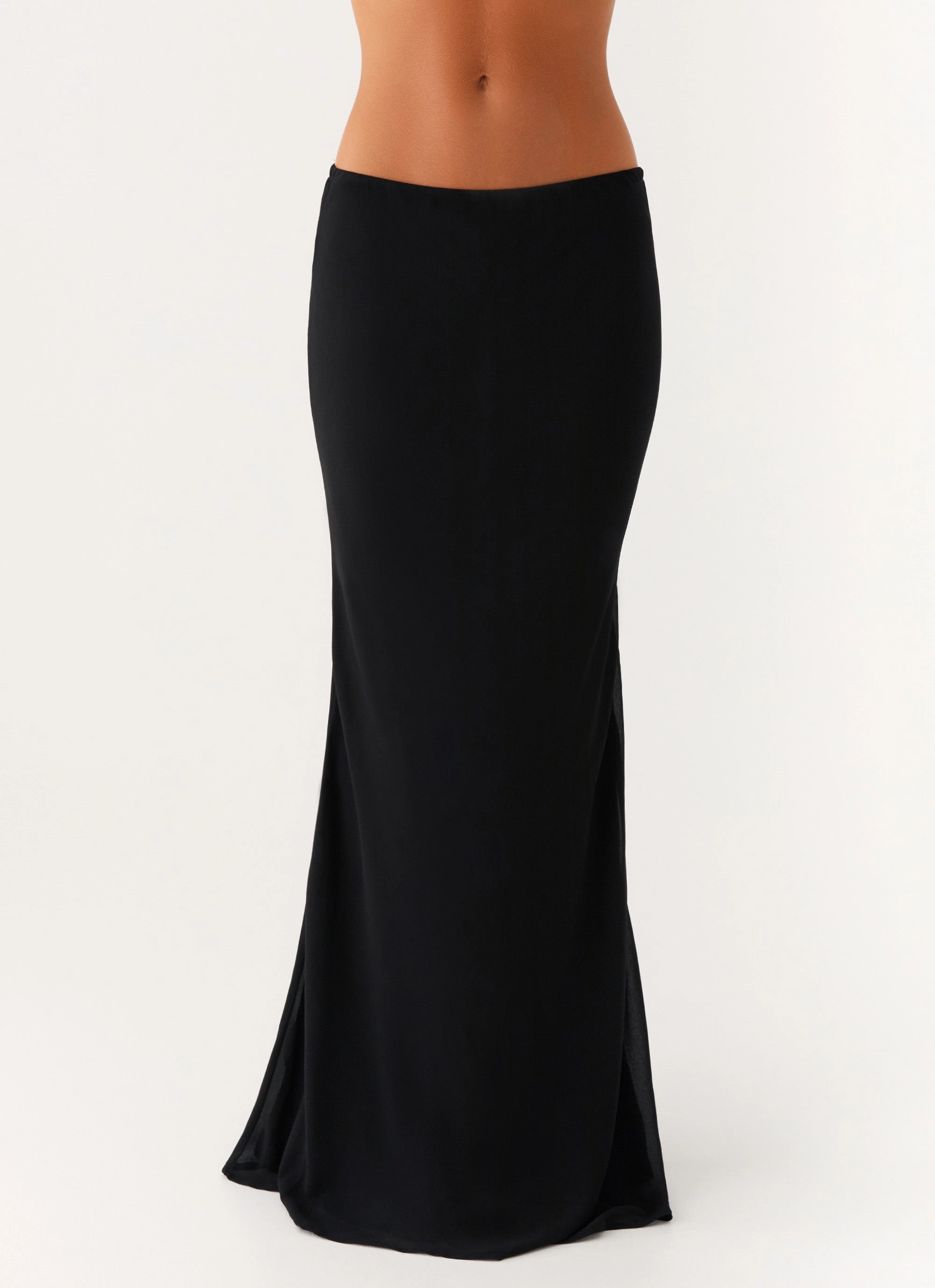 Canyon Chiffon Maxi Skirt - Black Draped Layer