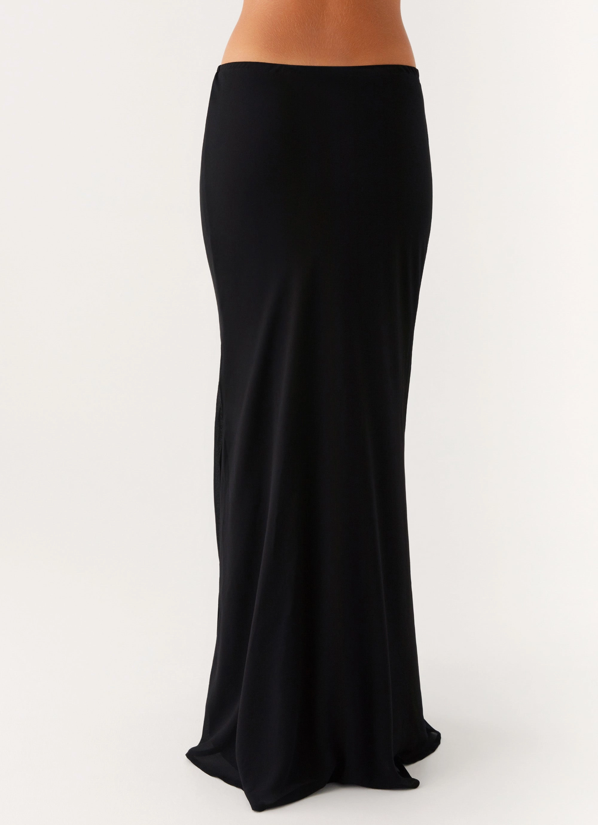 Canyon Chiffon Maxi Skirt - Black Trend Detail Quilted-Lining