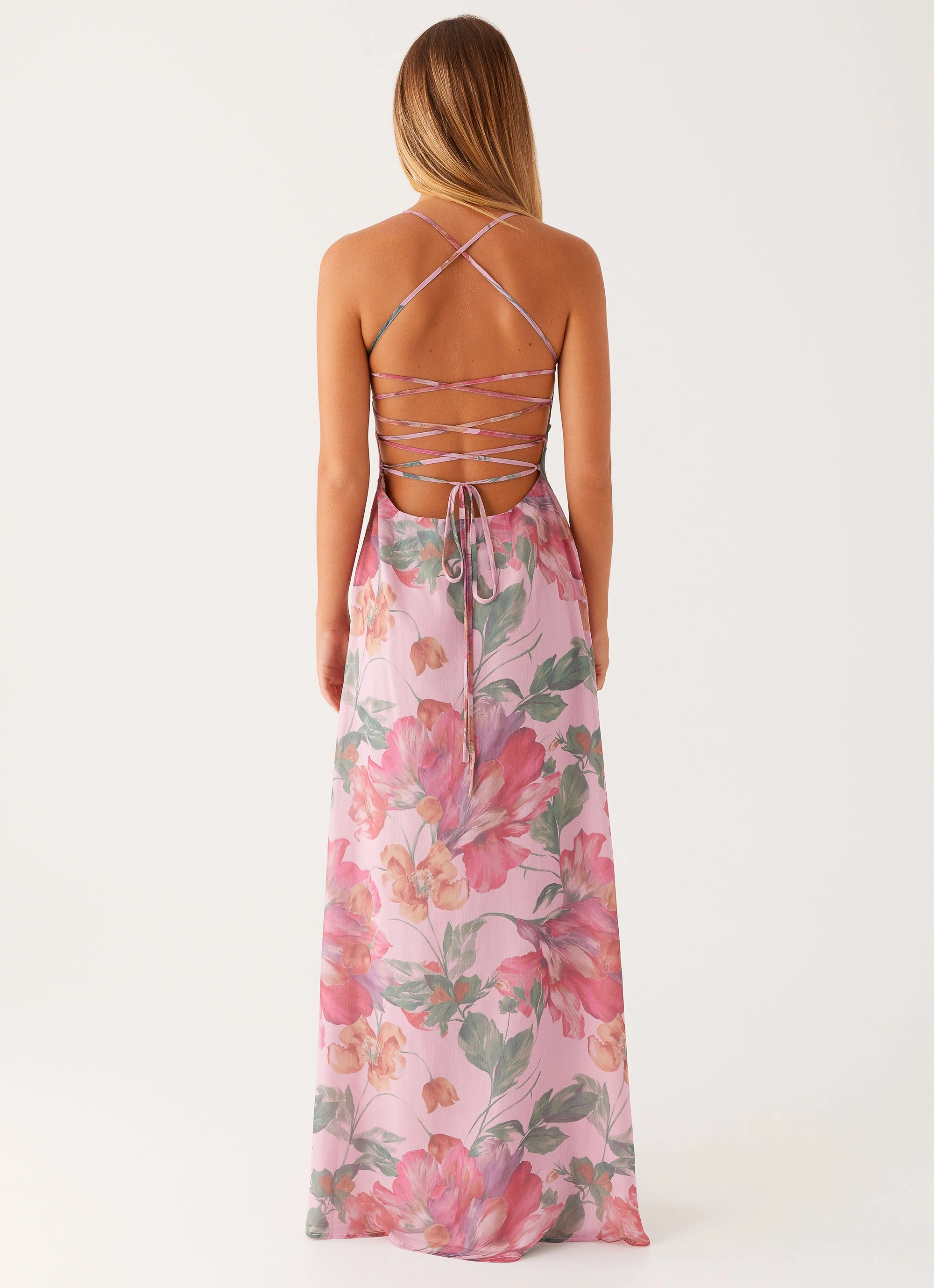 Peggy Maxi Dress - Pink Floral Easy Layering Recycled-Material
