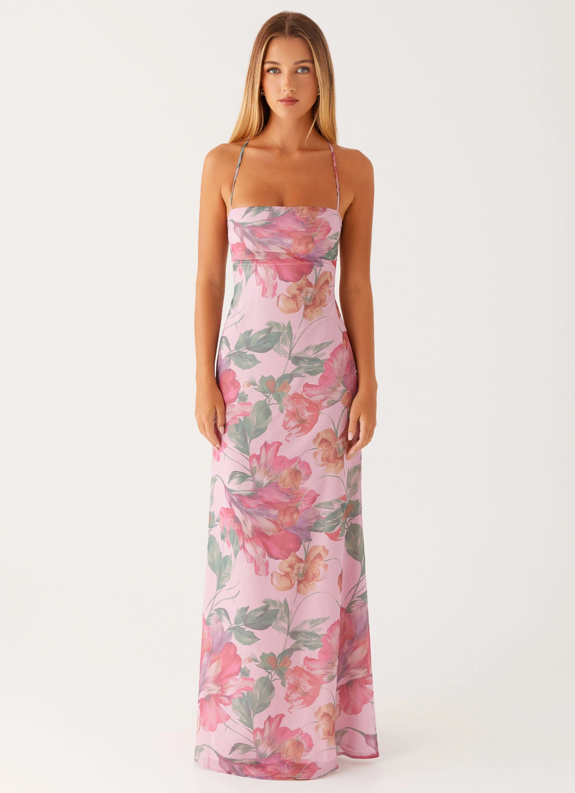 Vibrant pattern Spring Style Peggy Maxi Dress - Pink Floral