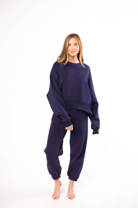 Early Chill Relaxed Comforted Comfy Cozy Sweatshirt and Sweatpants Set in Navy