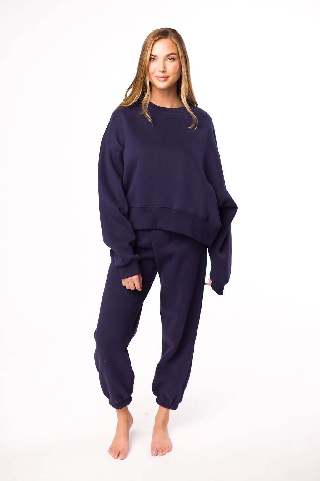 Comfy Cozy Sweatshirt and Sweatpants Set in Navy Travel Ready