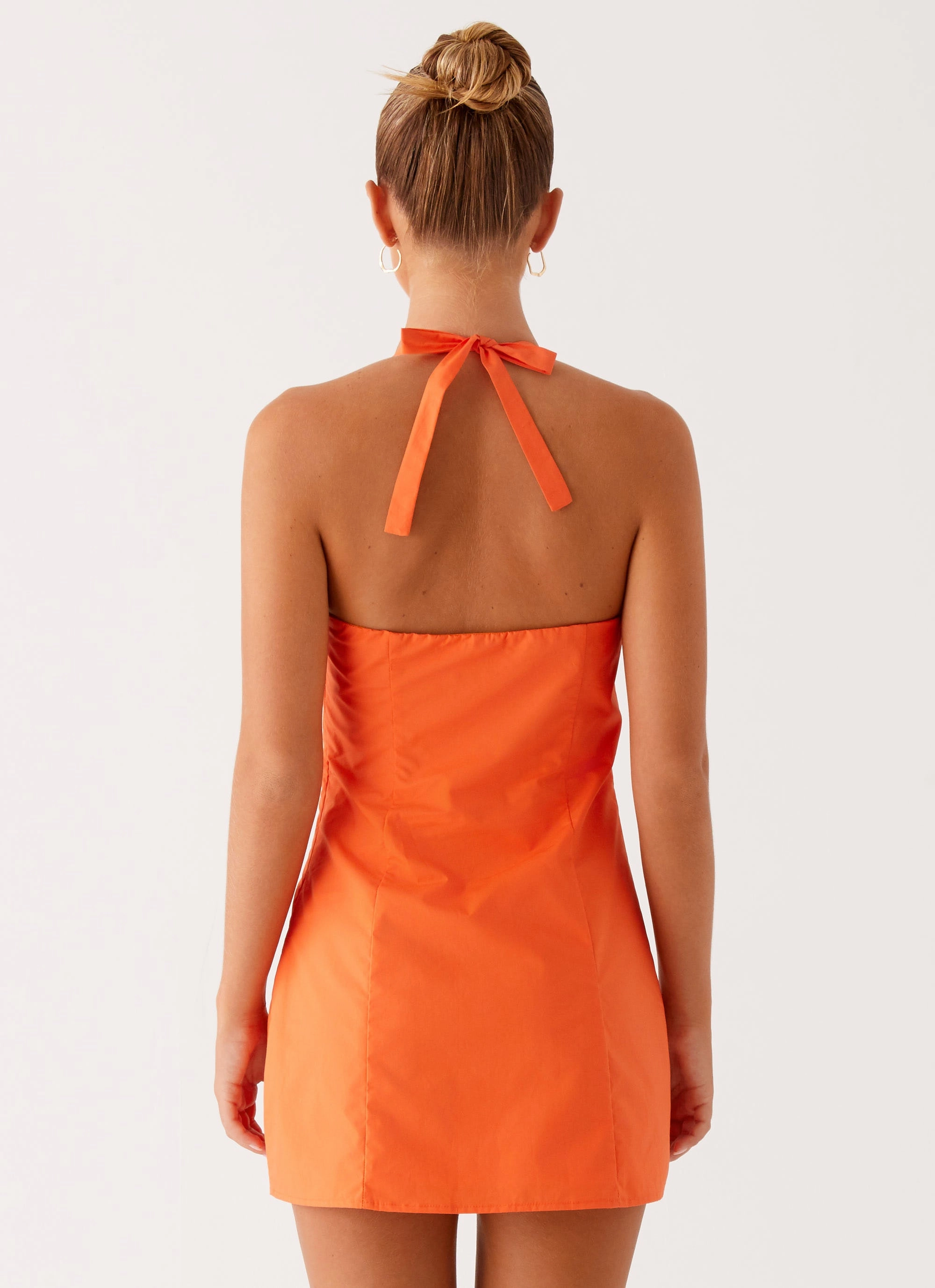 Lower Hem Timeless Cut Contessa Halter Mini Dress - Orange