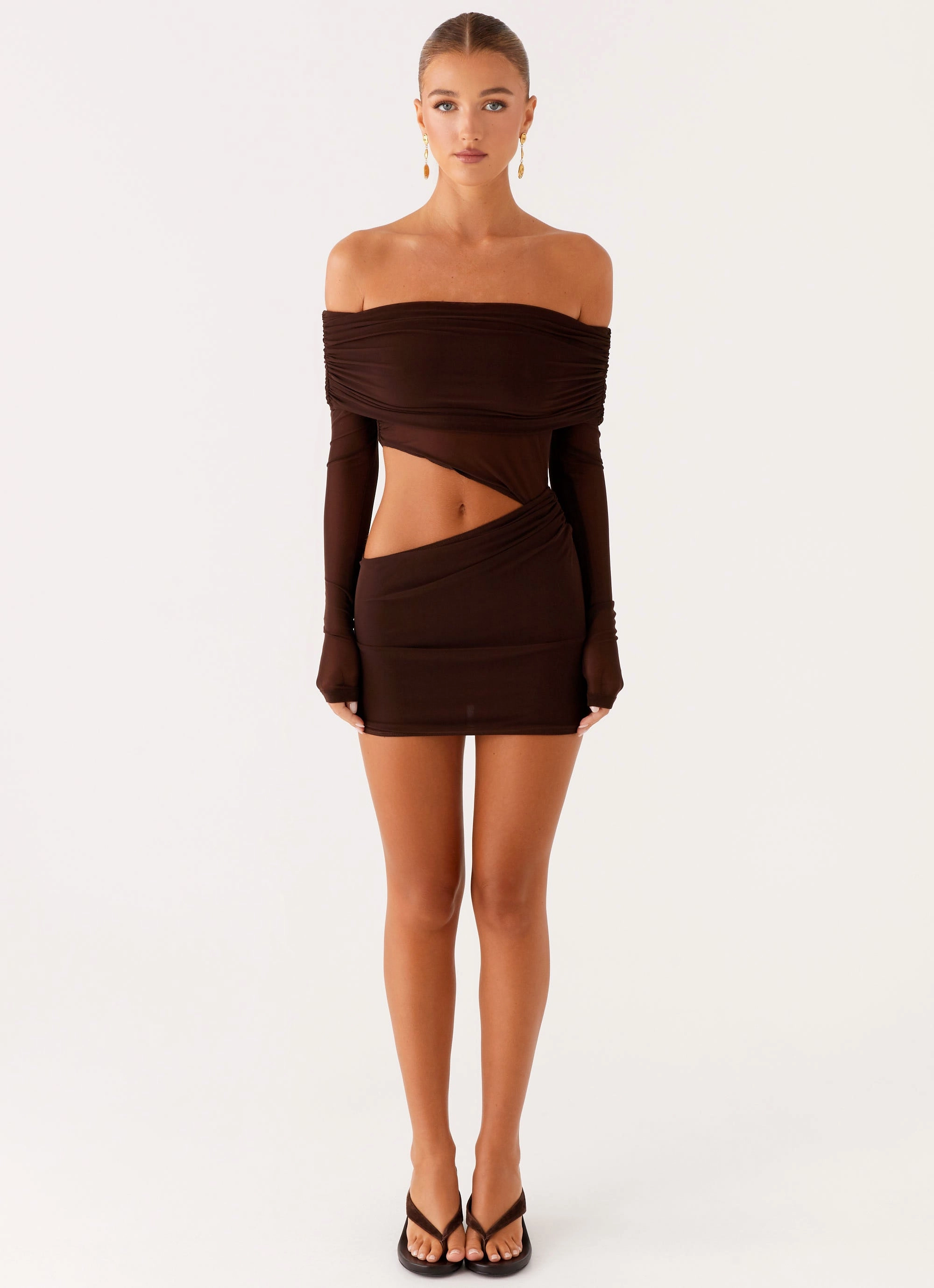 Emery Mini Dress - Chocolate Minimal Motion Bold Elegance