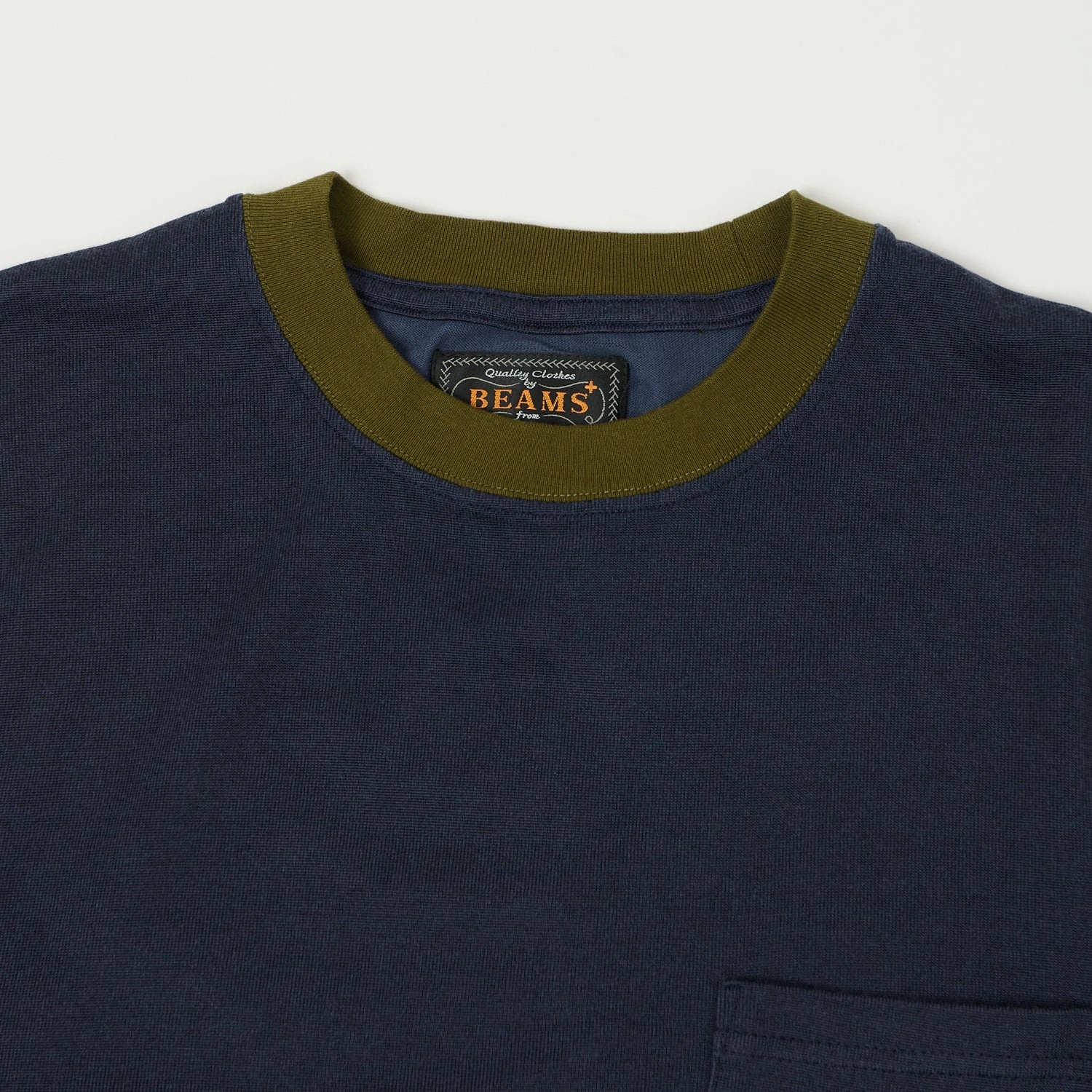 Fit Comfort Beams Plus Two Tone Rayon Long Sleeve Pocket T-Shirt - Navy