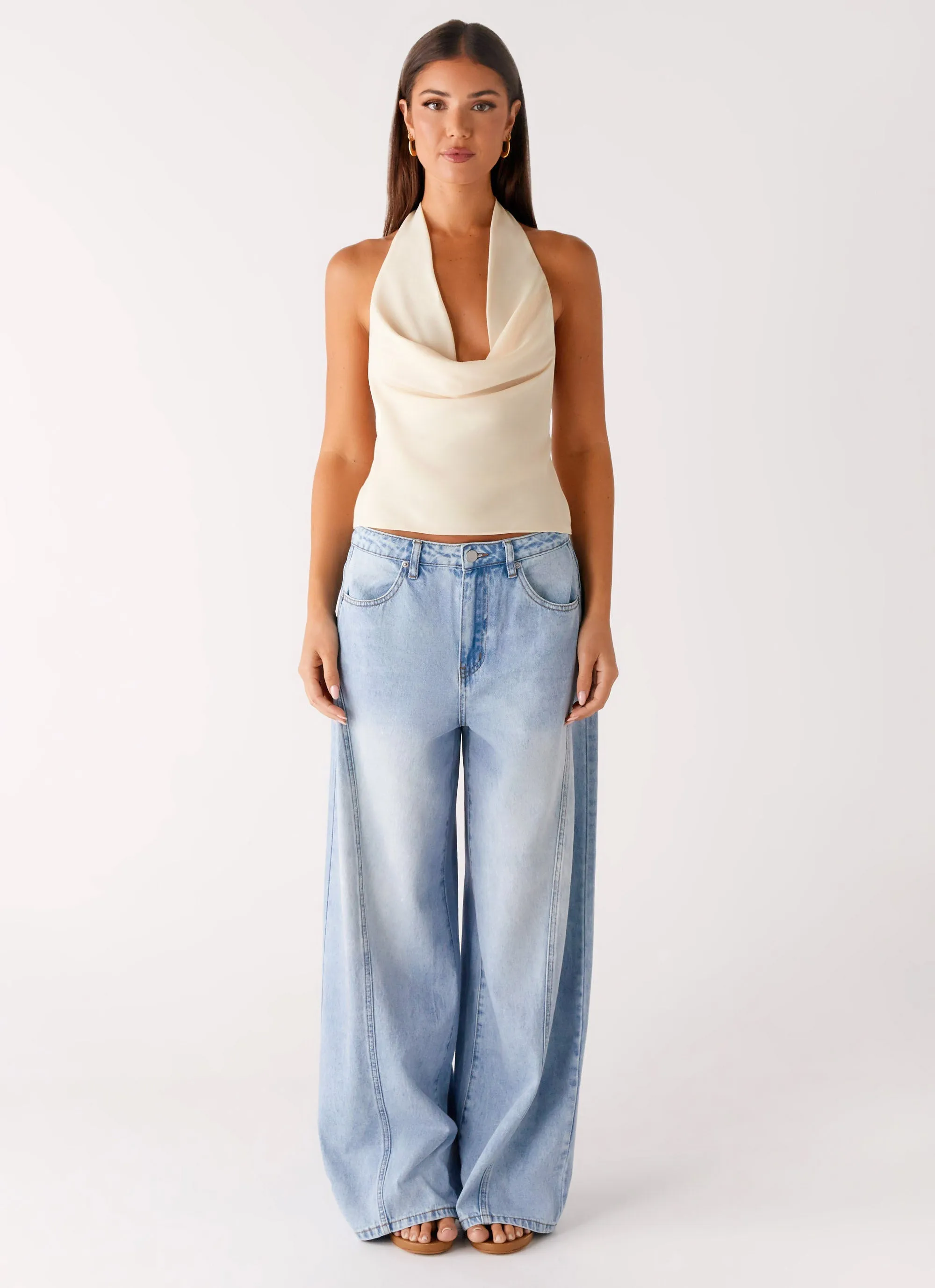 Seamless Pocket Design Timeless Wide Leg Jeans - Bleached Blue