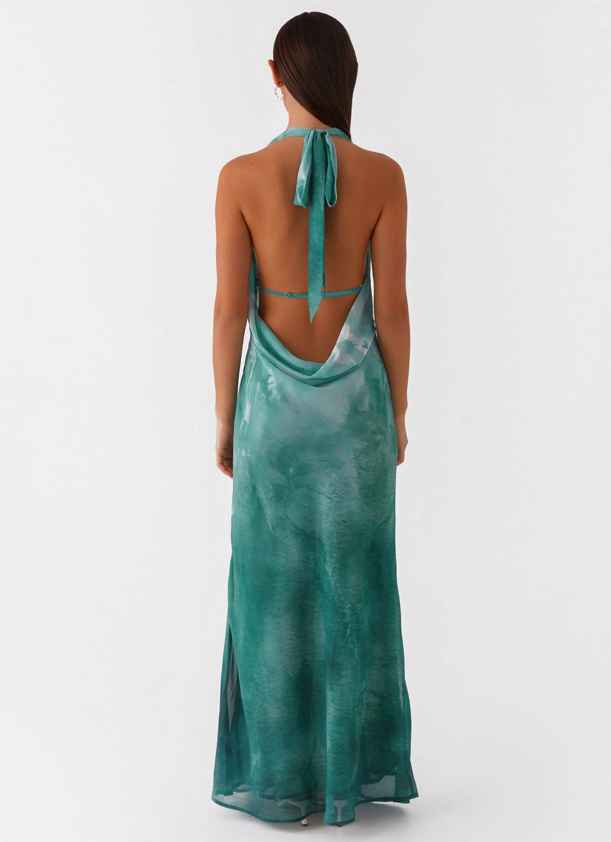 Edge Detail Nerissa Cowl Neck Maxi Dress - Green Tie Dye