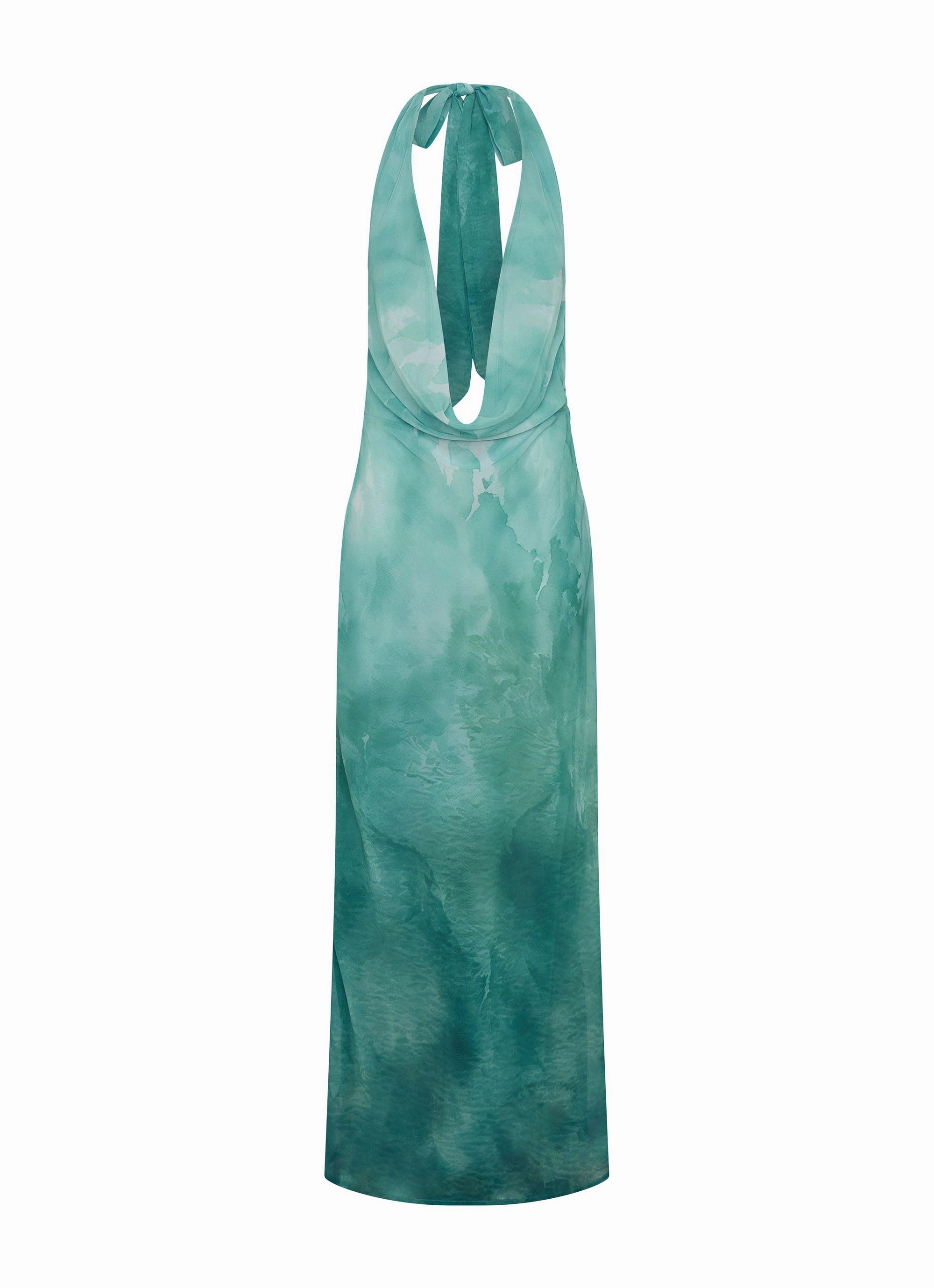 Nerissa Cowl Neck Maxi Dress - Green Tie Dye Bright-colored piece Easy Layering Piece