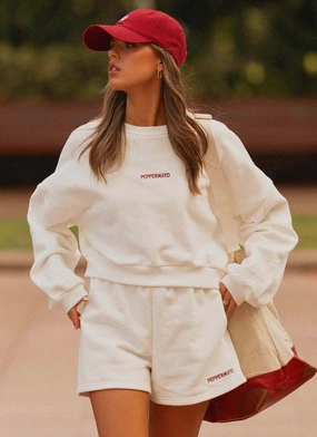 Lace-Trim Signature Cropped Sweatshirt - Ivory