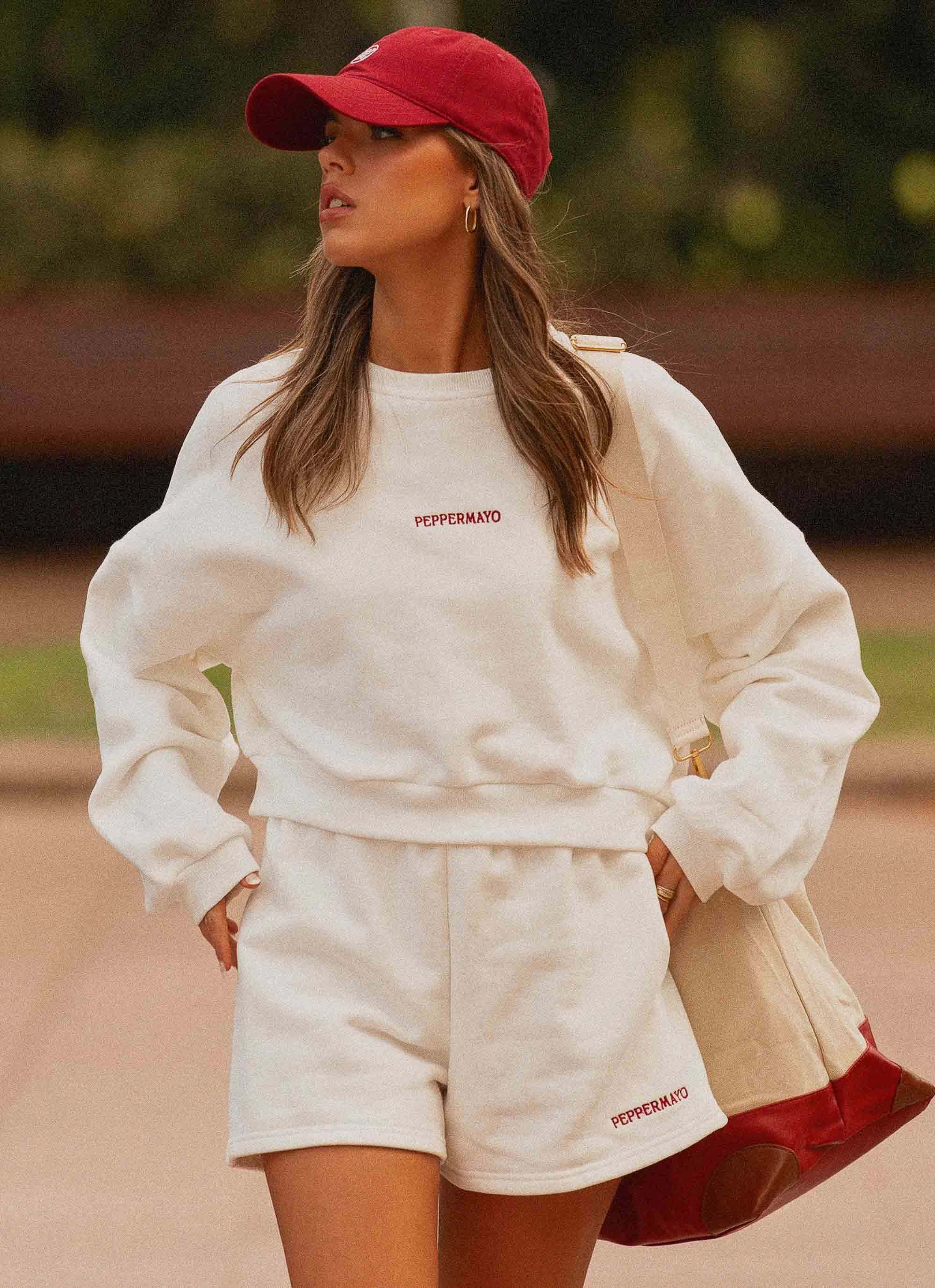 Lace-Trim Signature Cropped Sweatshirt - Ivory