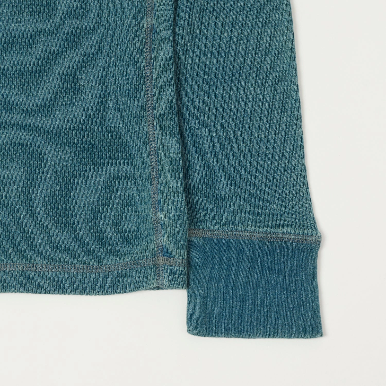 RRL Jacquard-Knit Thermal Henley - Indigo Layerable Look Geometric Pattern