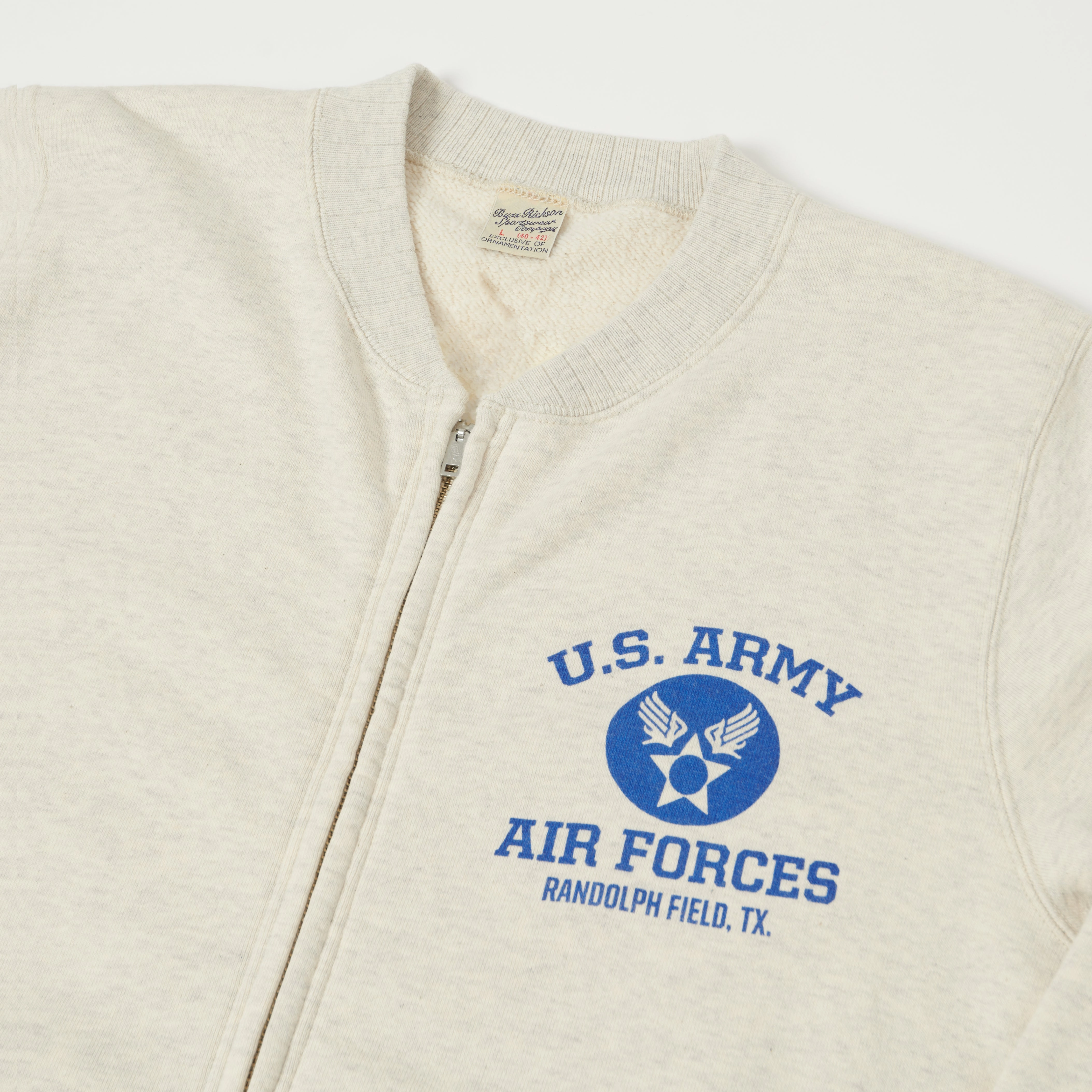 Buzz Rickson's U.S. Army Air Forces Zip Sweatshirt - Oatmeal Layer Chic Brand Name
