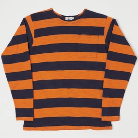 Classic Fit Warehouse & Co 4081 Duck Digger Border T-Shirt - Navy/Orange