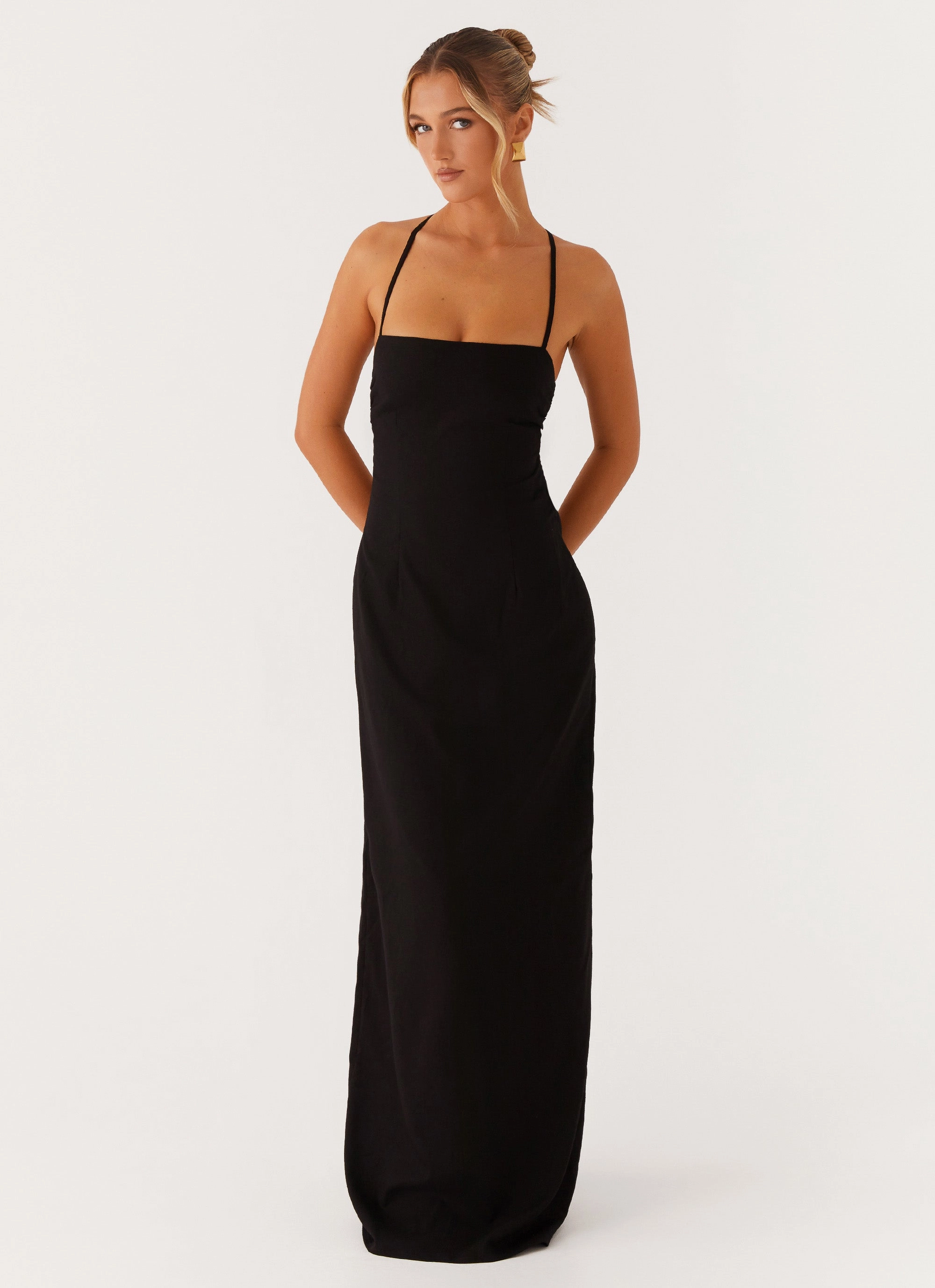 Lounge Mode Polished Wear Cora Backless Maxi Dress - Black