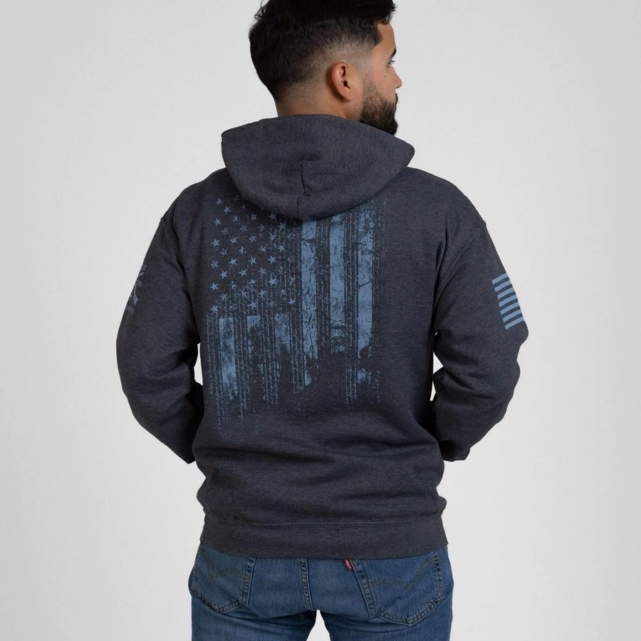 product flannel coziness product smooth sleekness 1776 Flag Hoodie - Dark Heather Gray