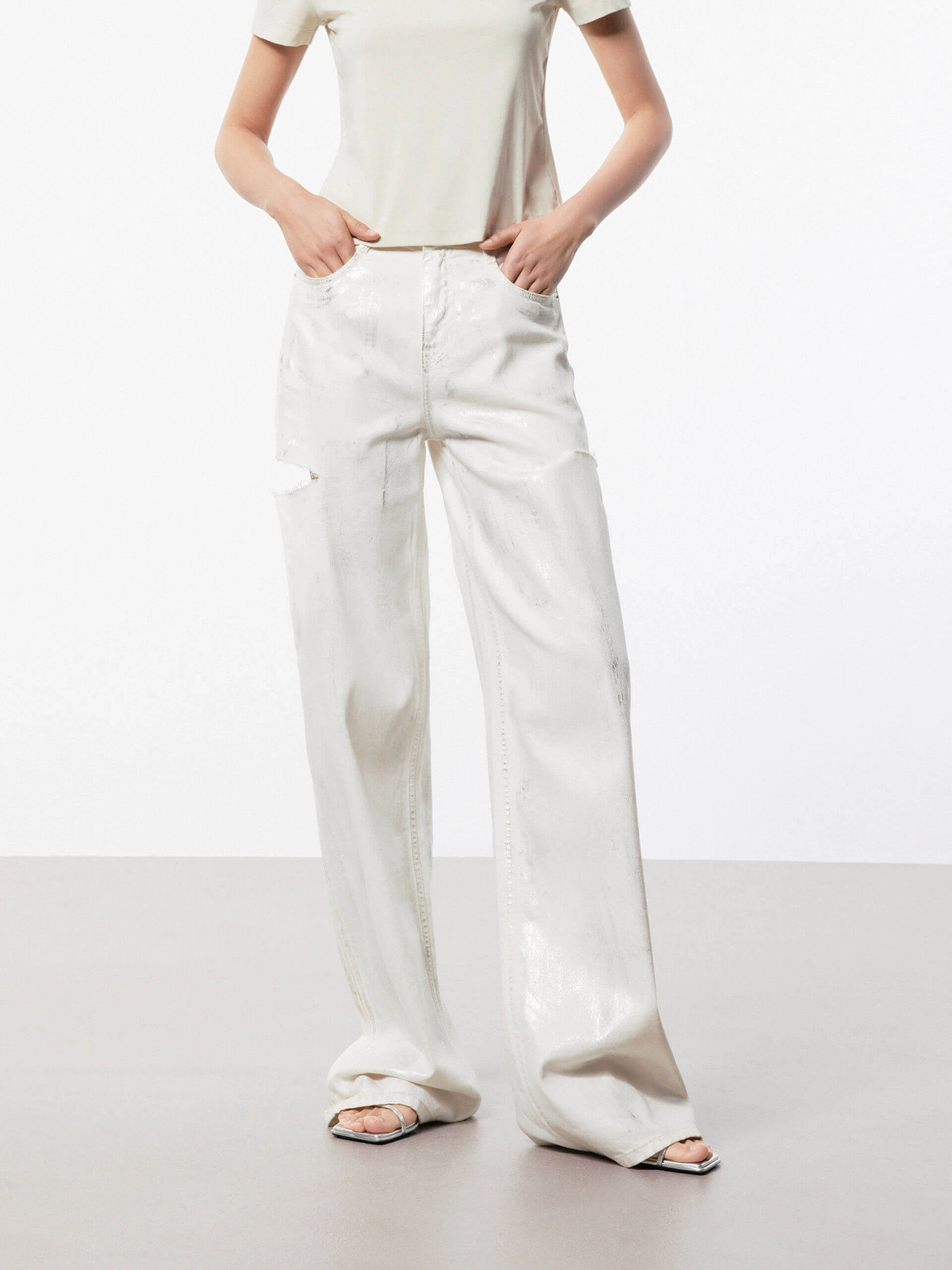 Cotton Blend Ripped Jeans Modern Casual