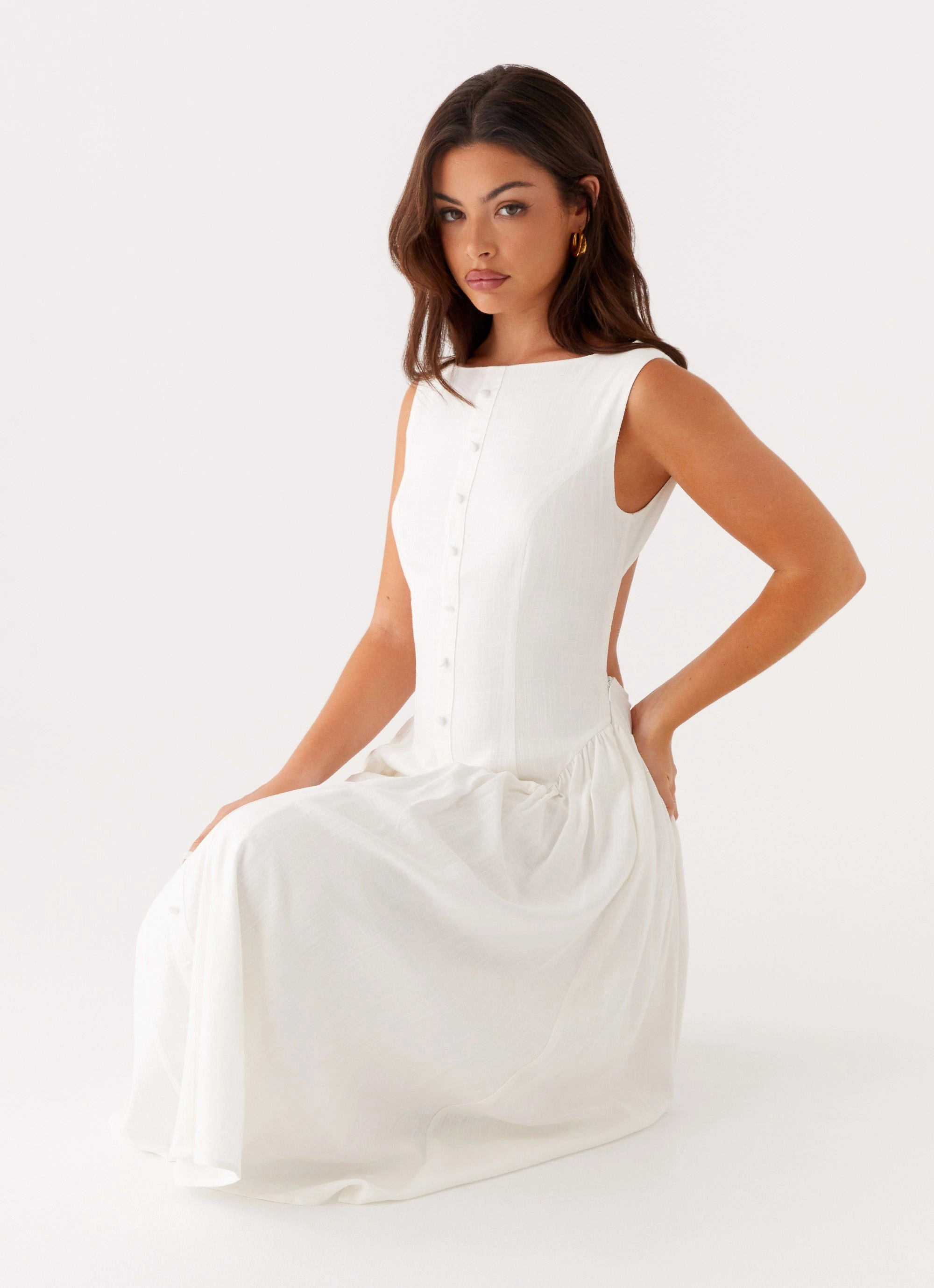 Elegant Comfort Maylah Midi Dress - White