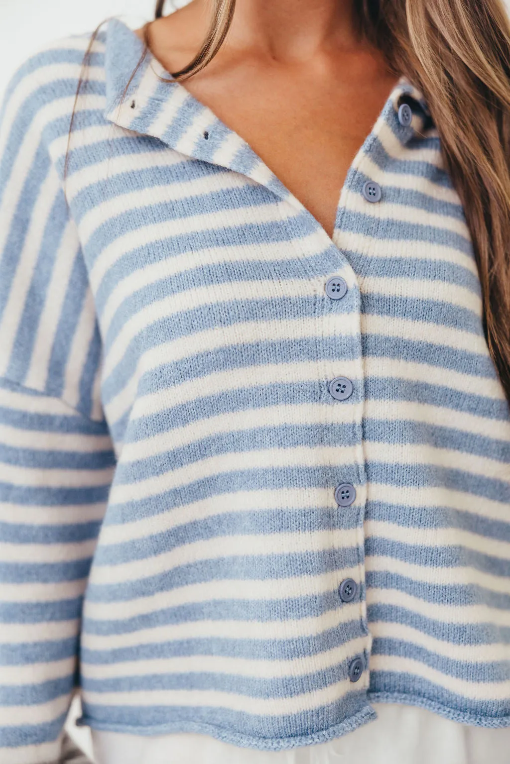 Temperature Regulating Cove Striped Sweater in Blue Ivory