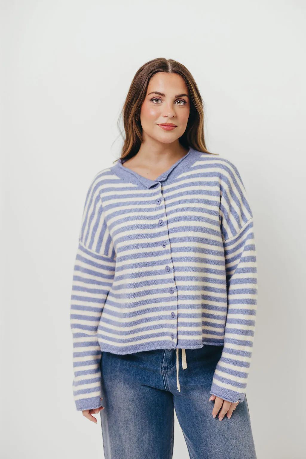 Cove Striped Sweater in Blue Ivory MultiPly Yarn Construction
