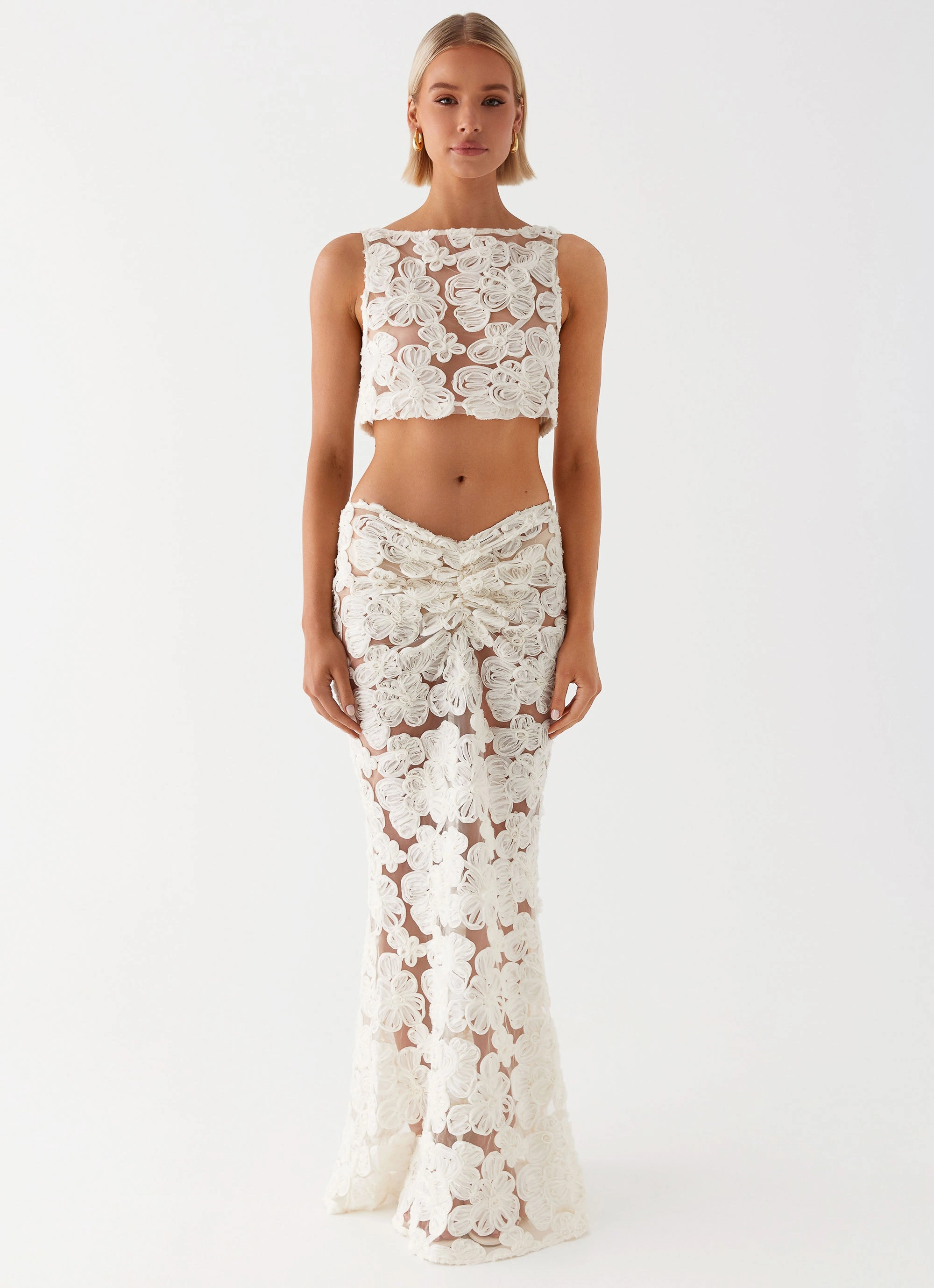All Inclusive Street Elegance Fiorella Floret Maxi Skirt - Ivory