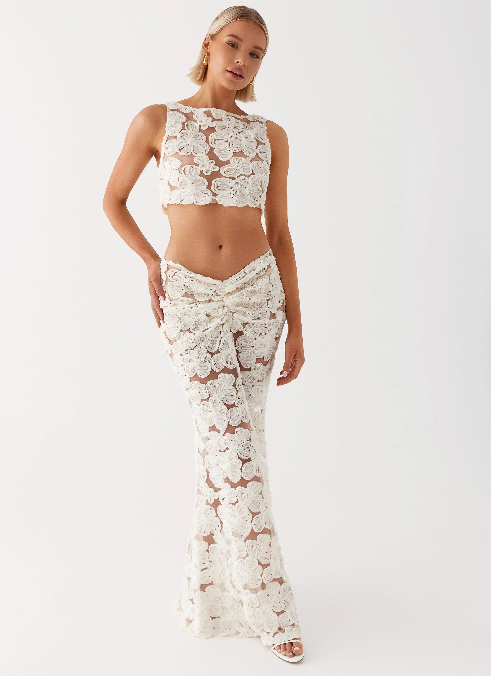 Fiorella Floret Maxi Skirt - Ivory Comfy and Chic Light Blend