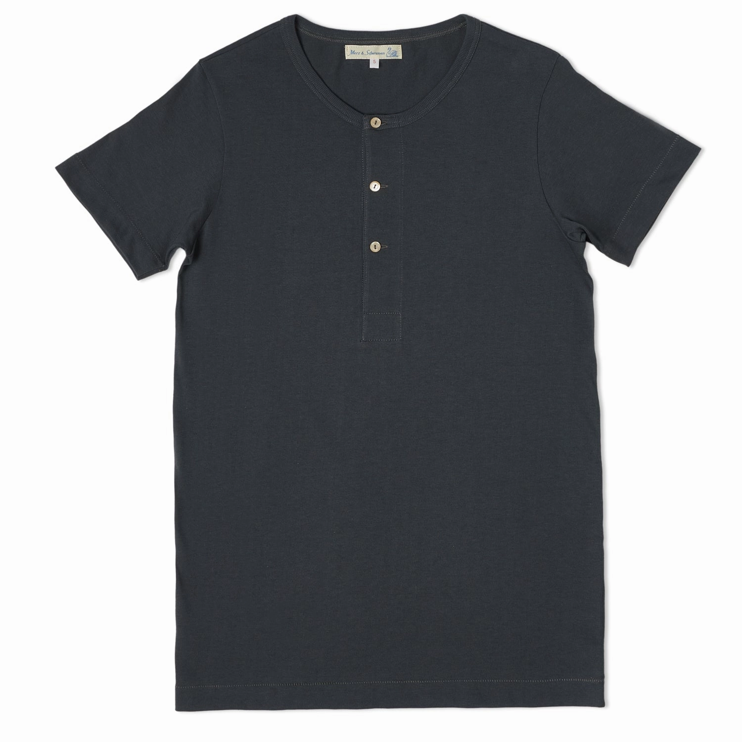 Water Based Ink Merz b. Schwanen 204 Short Sleeve Henley - Navy