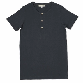 Water Based Ink Merz b. Schwanen 204 Short Sleeve Henley - Navy